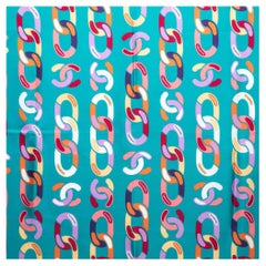 Chanel Green CC Chain Link Print Silk Square Scarf