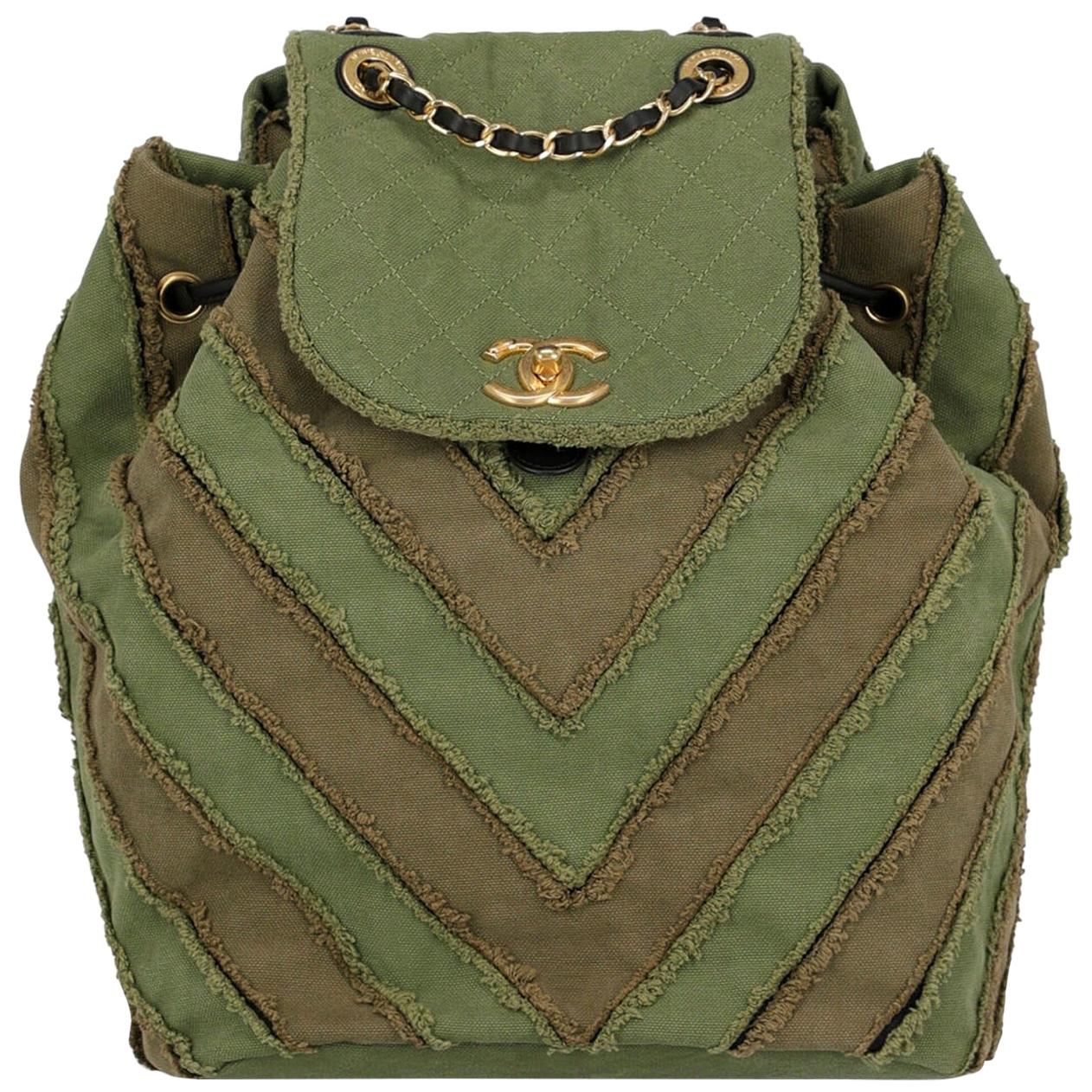 Chanel 2017 Cruise Coco Cuba Collection Green Chevron Pattern Backpack