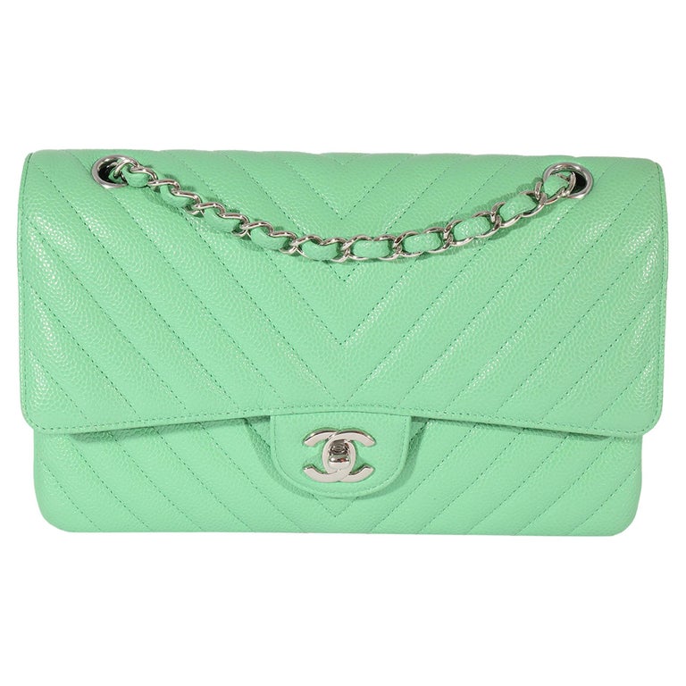 Chanel Green Chevron Quilted Caviar Medium Classic Flap Bag For Sale at  1stDibs  green chanel bag, chanel chevron caviar flap bag, chanel chevron  quilted flap bag