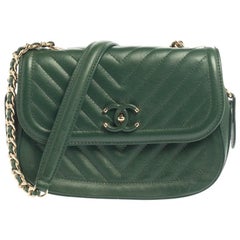 Chanel Green Chevron Quilted Leather Covered CC Flap Bag