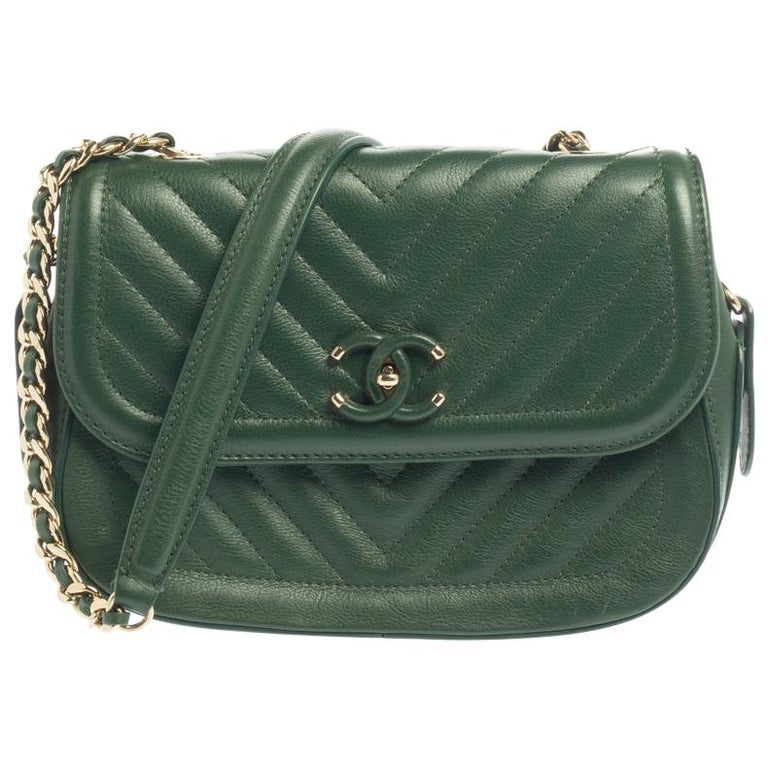 Chanel Green Chevron Quilted Leather Covered CC Flap Bag at 1stDibs