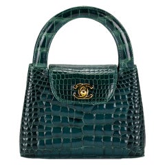 Chanel Green Crocodile Alligator Vintage Mini Minuadiére Kelly Top Handle Bag