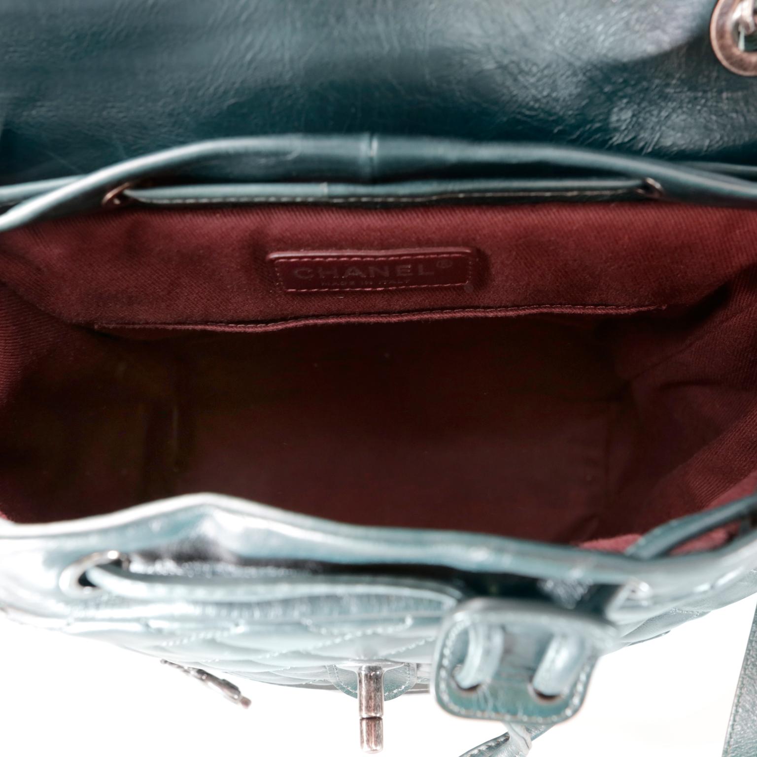 Chanel Green Distressed Leather Backpack 3