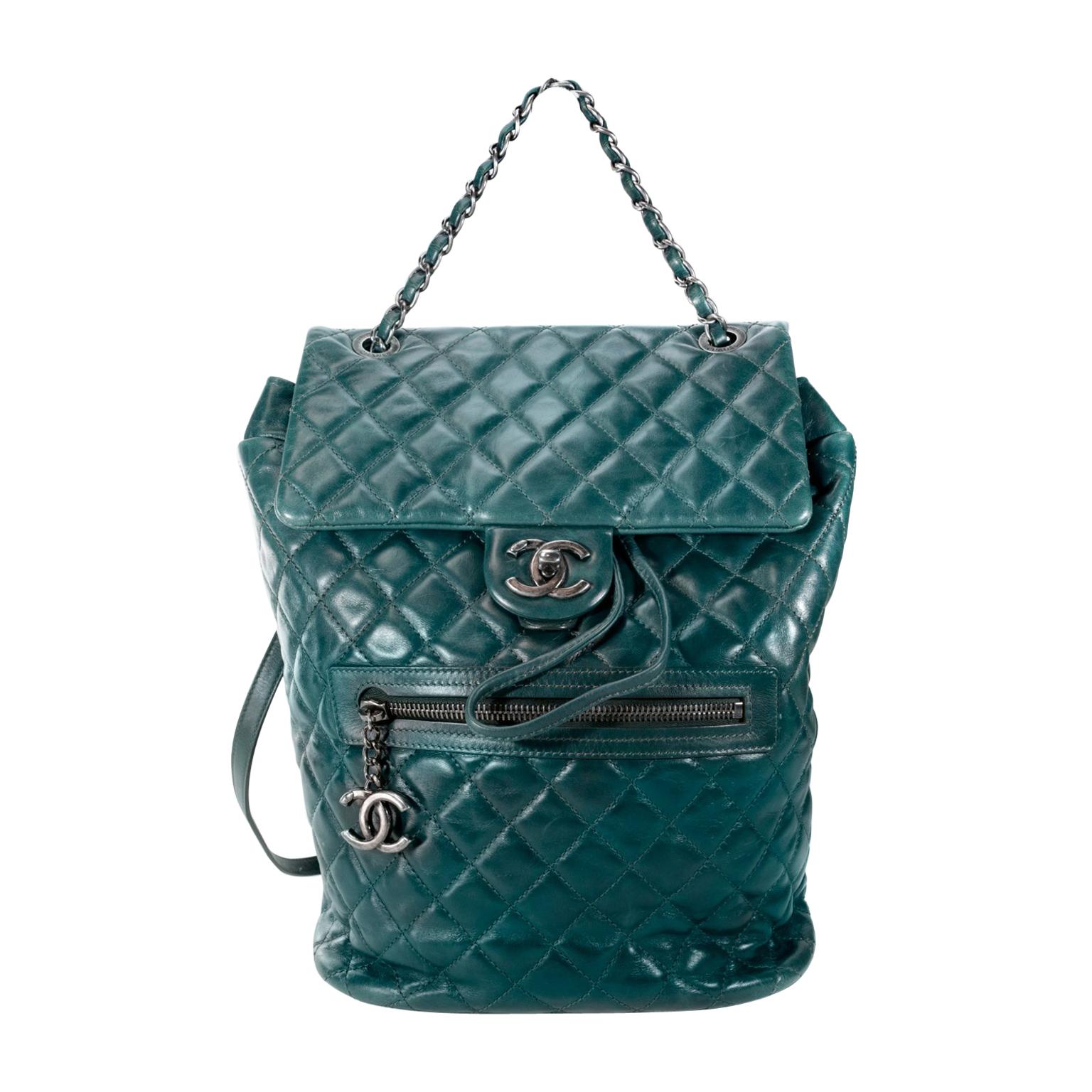 Chanel Green Distressed Leather Backpack