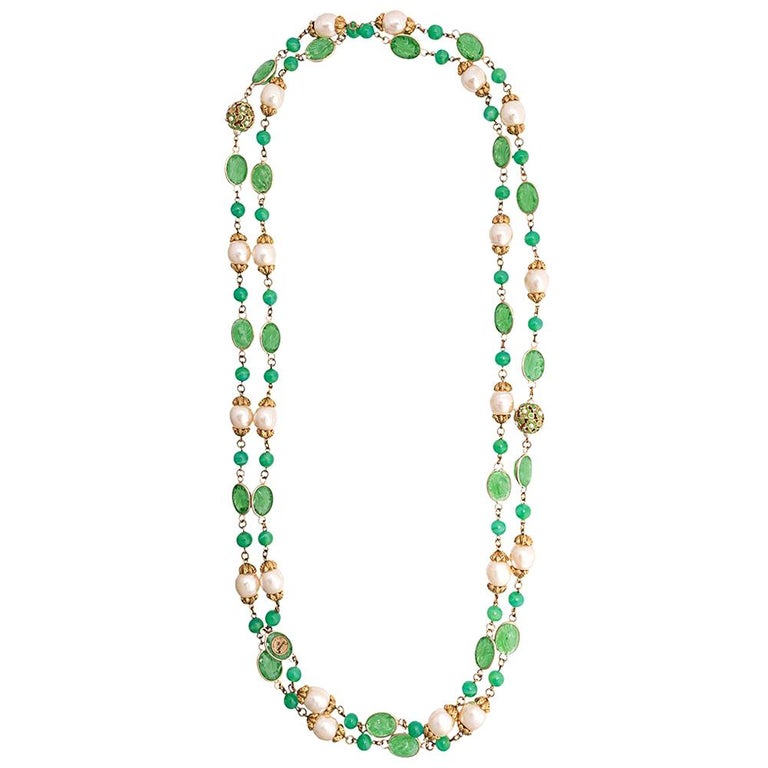Chanel Green Embellished Necklace at 1stDibs