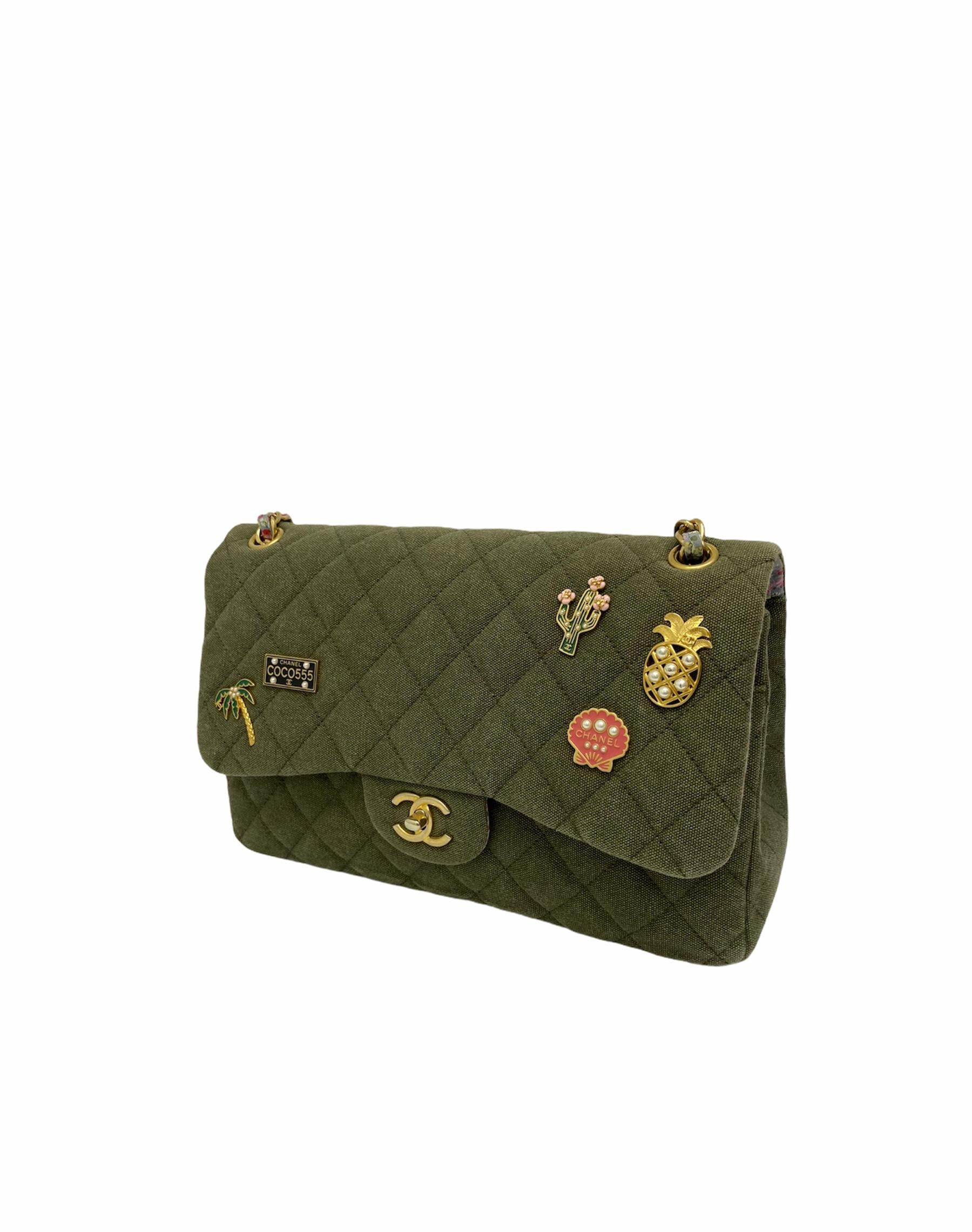 Chanel Grün Fabbric Jumbo Kuba Tasche 5
