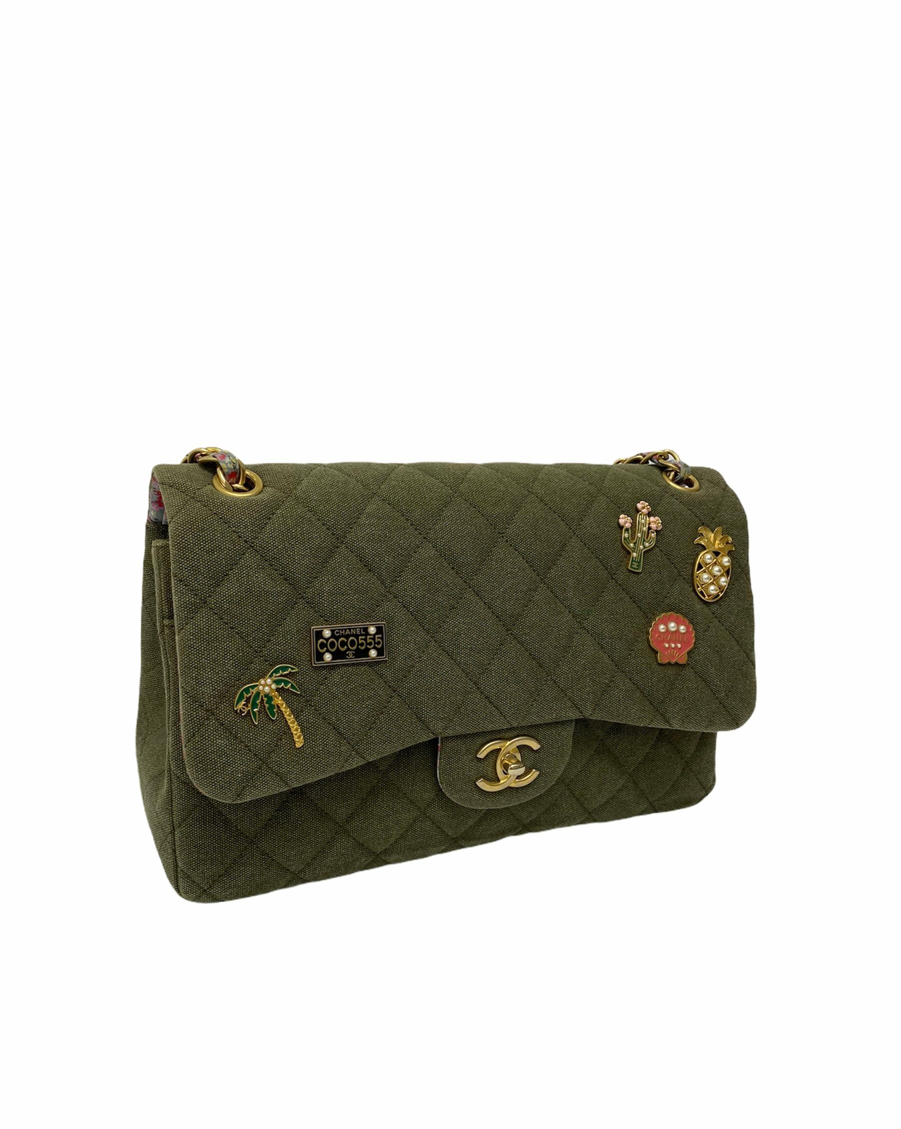 Chanel Grün Fabbric Jumbo Kuba Tasche 6