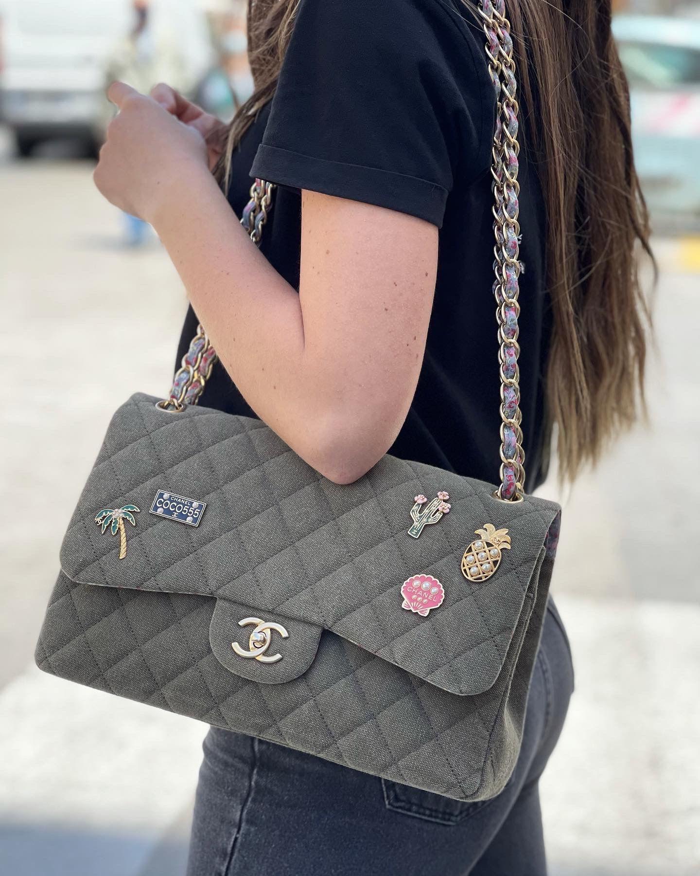 Chanel Grün Fabbric Jumbo Kuba Tasche 7