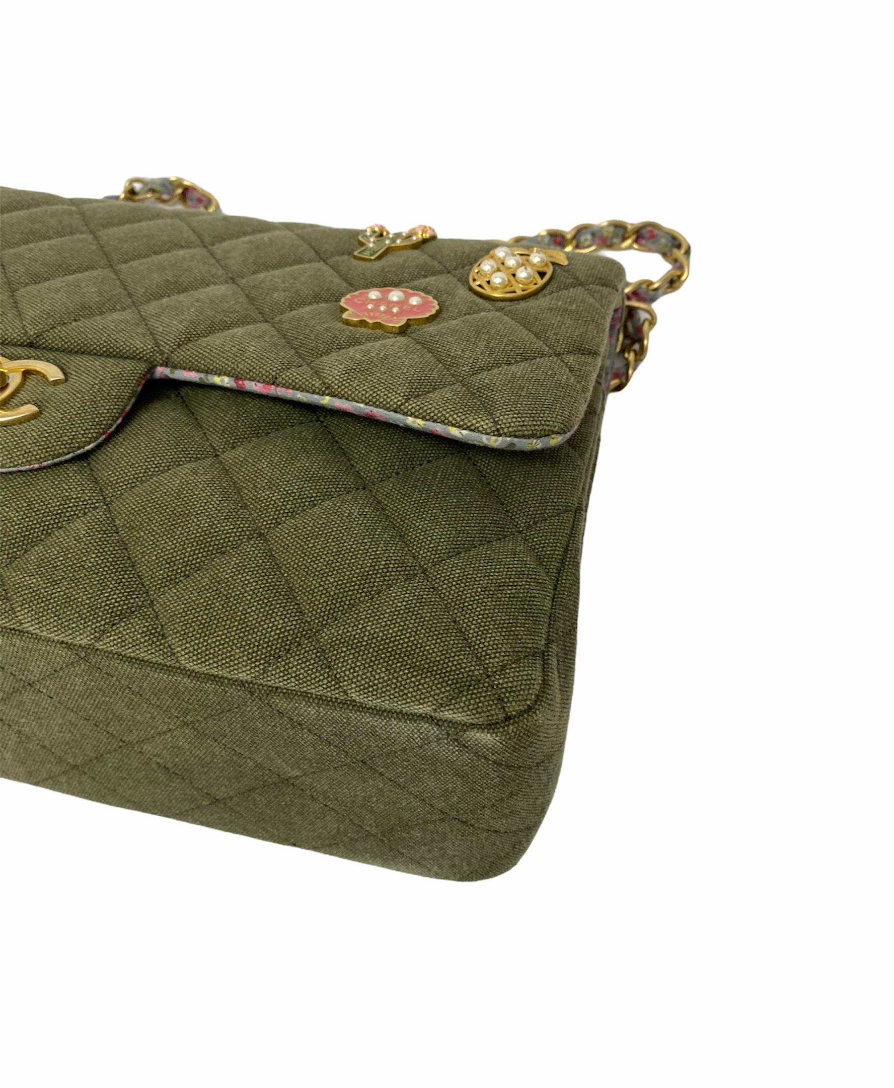 Chanel Grün Fabbric Jumbo Kuba Tasche Damen