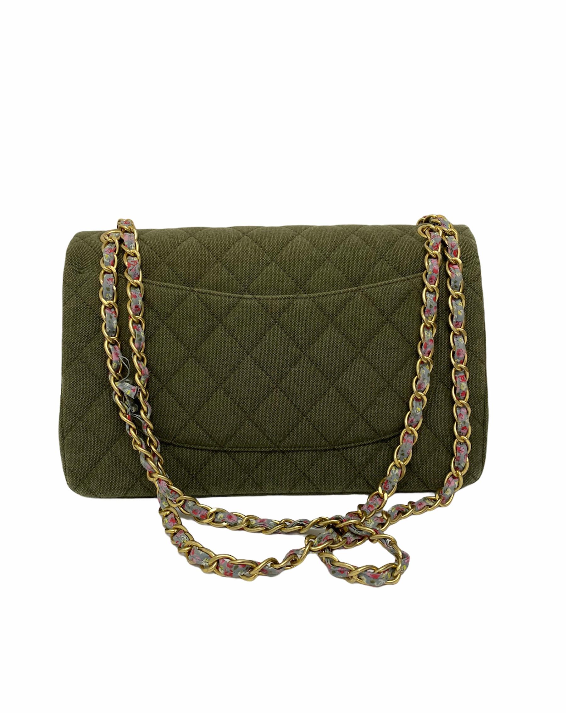 Chanel Grün Fabbric Jumbo Kuba Tasche 2