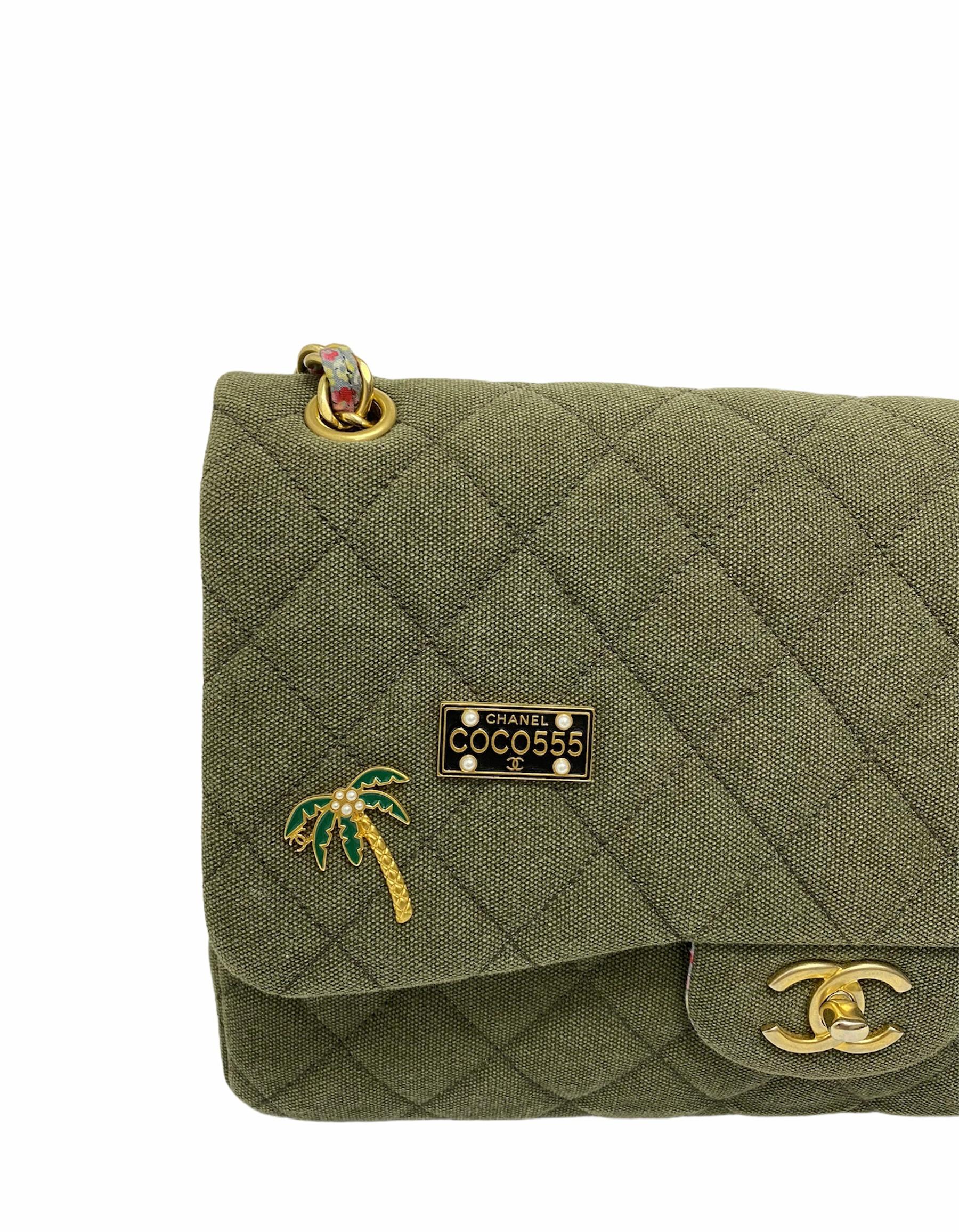 Chanel Grün Fabbric Jumbo Kuba Tasche 3