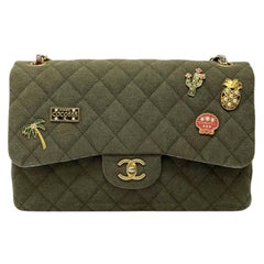 Chanel Green Fabbric Jumbo Cuba Bag 