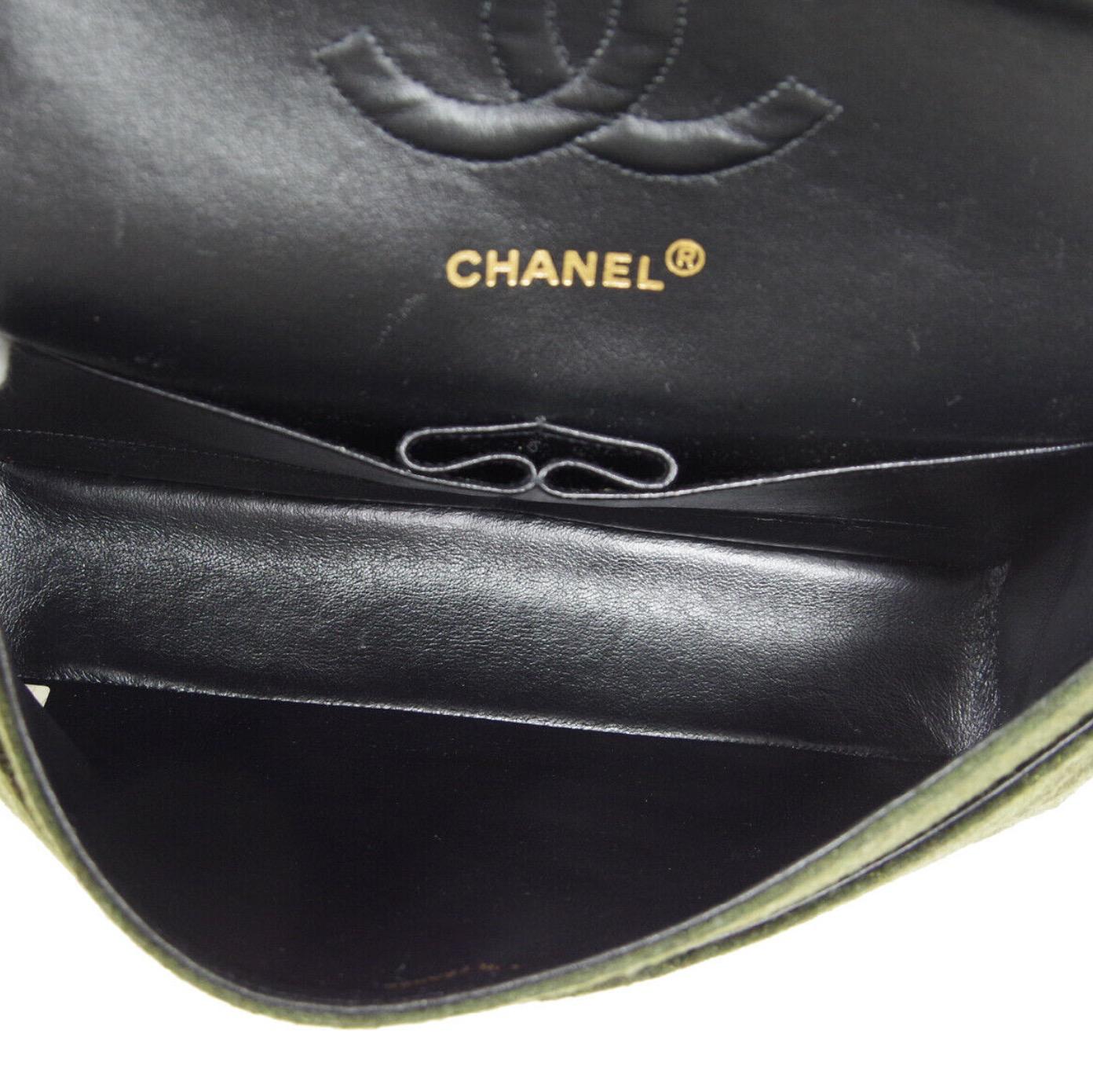 Chanel Green Felt Gold Medium Double Evening Shoulder Flap Bag 3