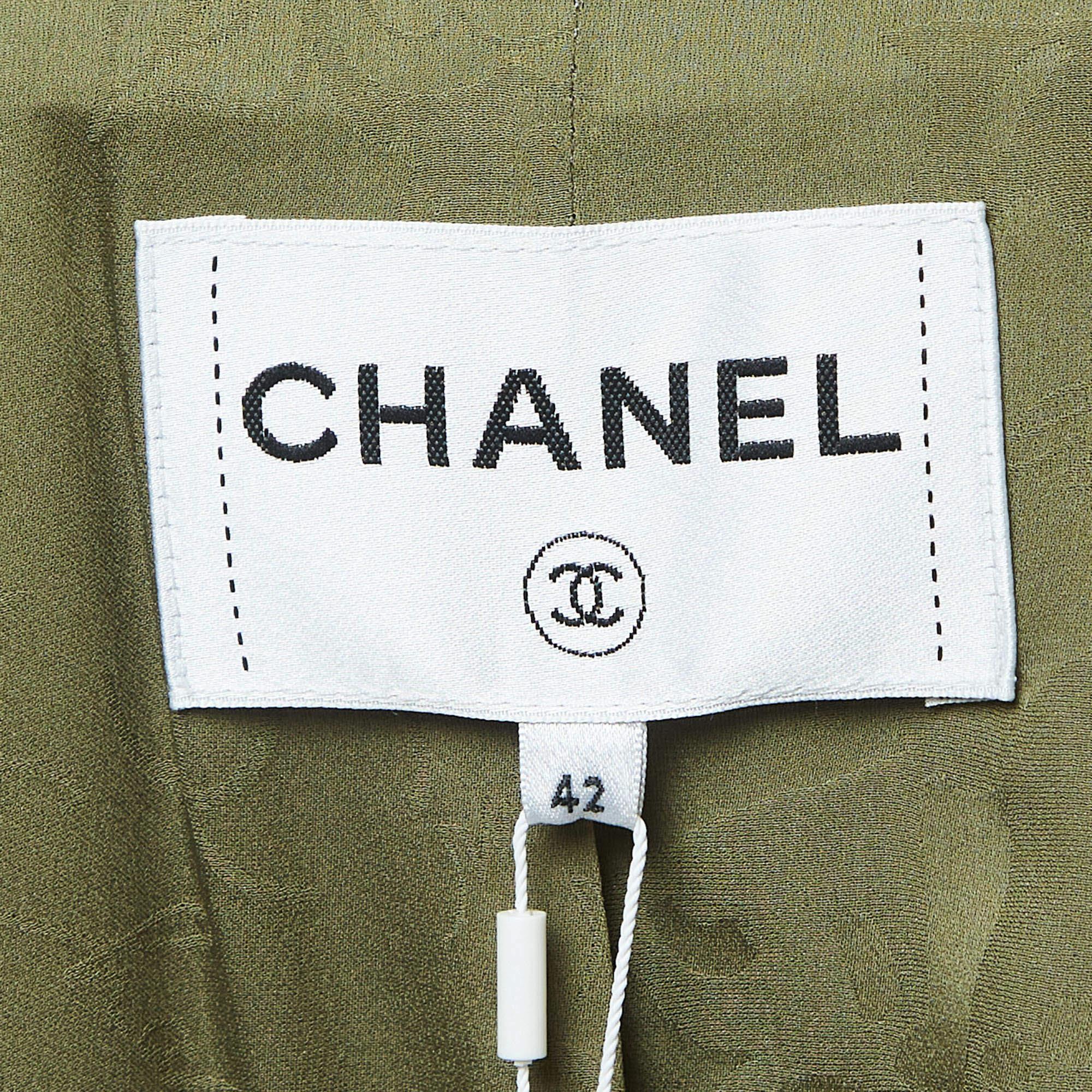 Chanel Green Gabardine Cuba Fringed Short Sleeve Jacket L In Excellent Condition For Sale In Dubai, Al Qouz 2