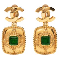 Chanel Green Gem Dangle Clip-on Earrings