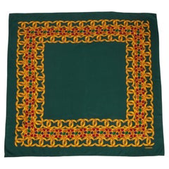 Chanel Green, Gold, Blue, & Red Silk Vintage CC Gem Scarf