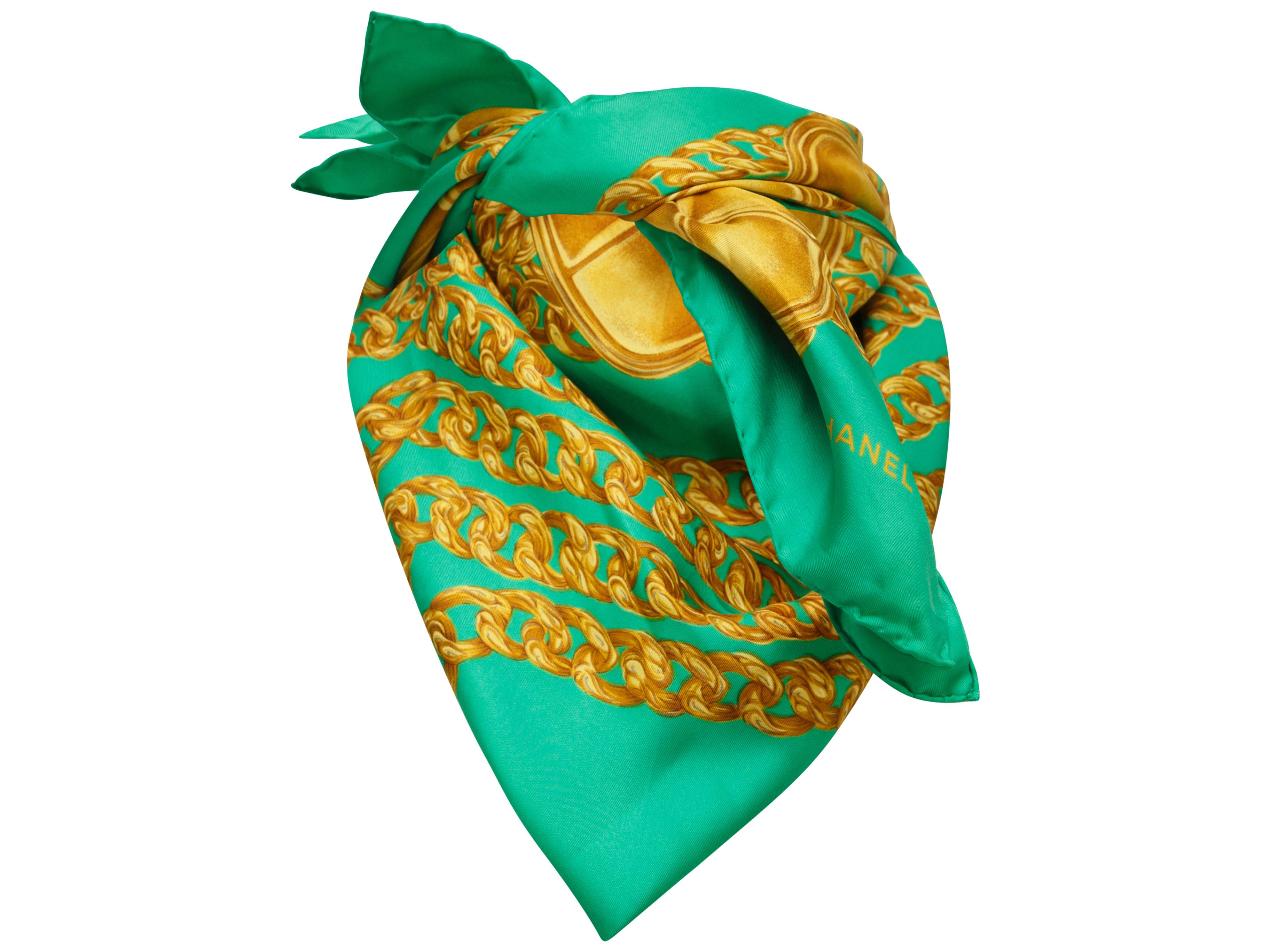 green and gold silk scarf