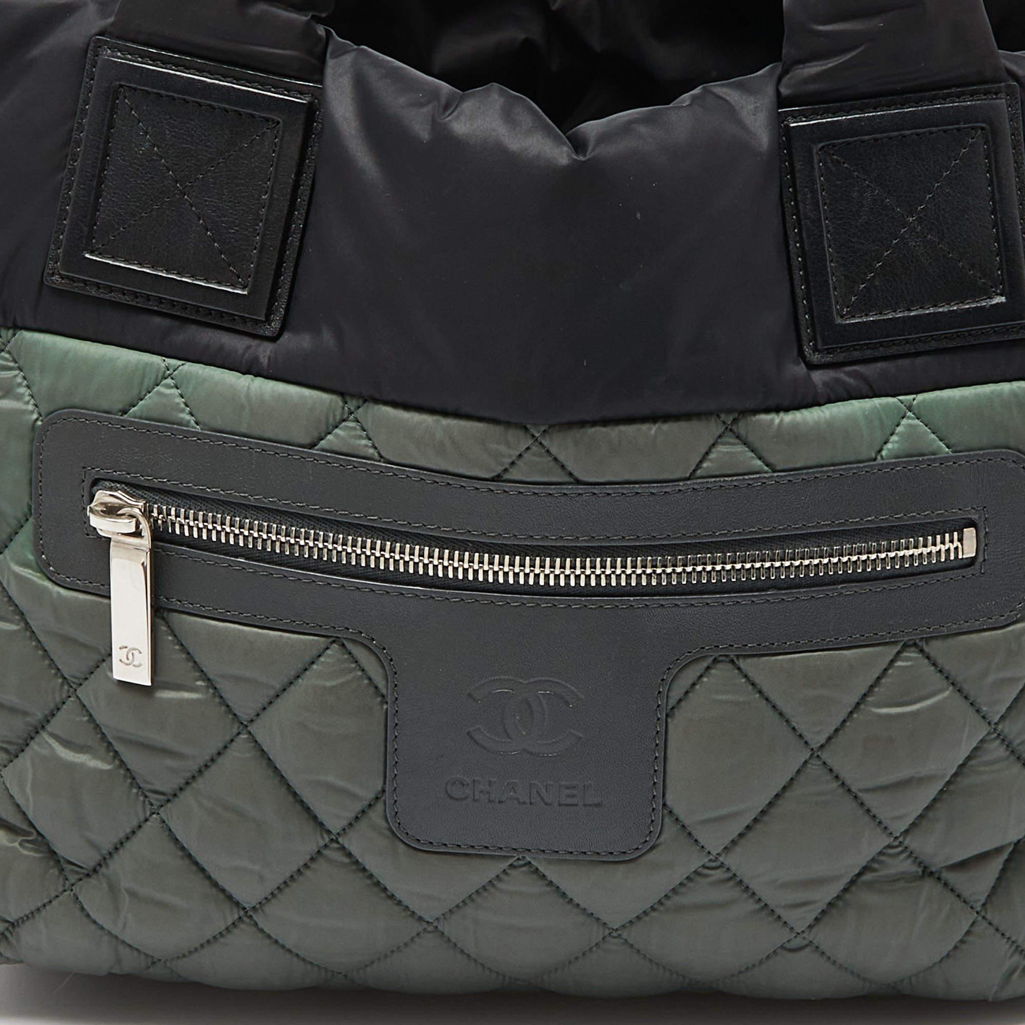 Women's Chanel Green/Grey Quilted Nylon Coco Cocoon Tote