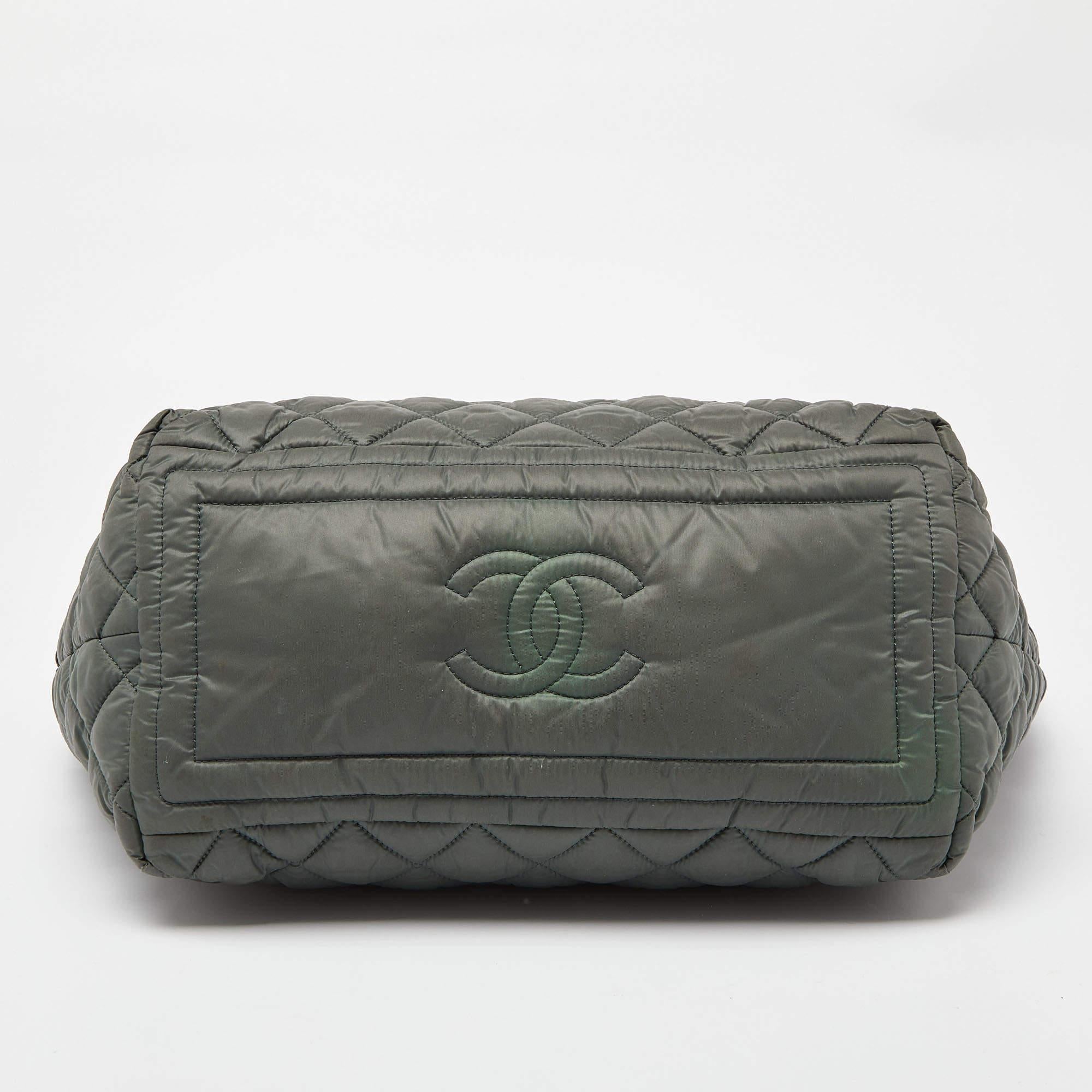 Chanel Green/Grey Quilted Nylon Coco Cocoon Tote 1