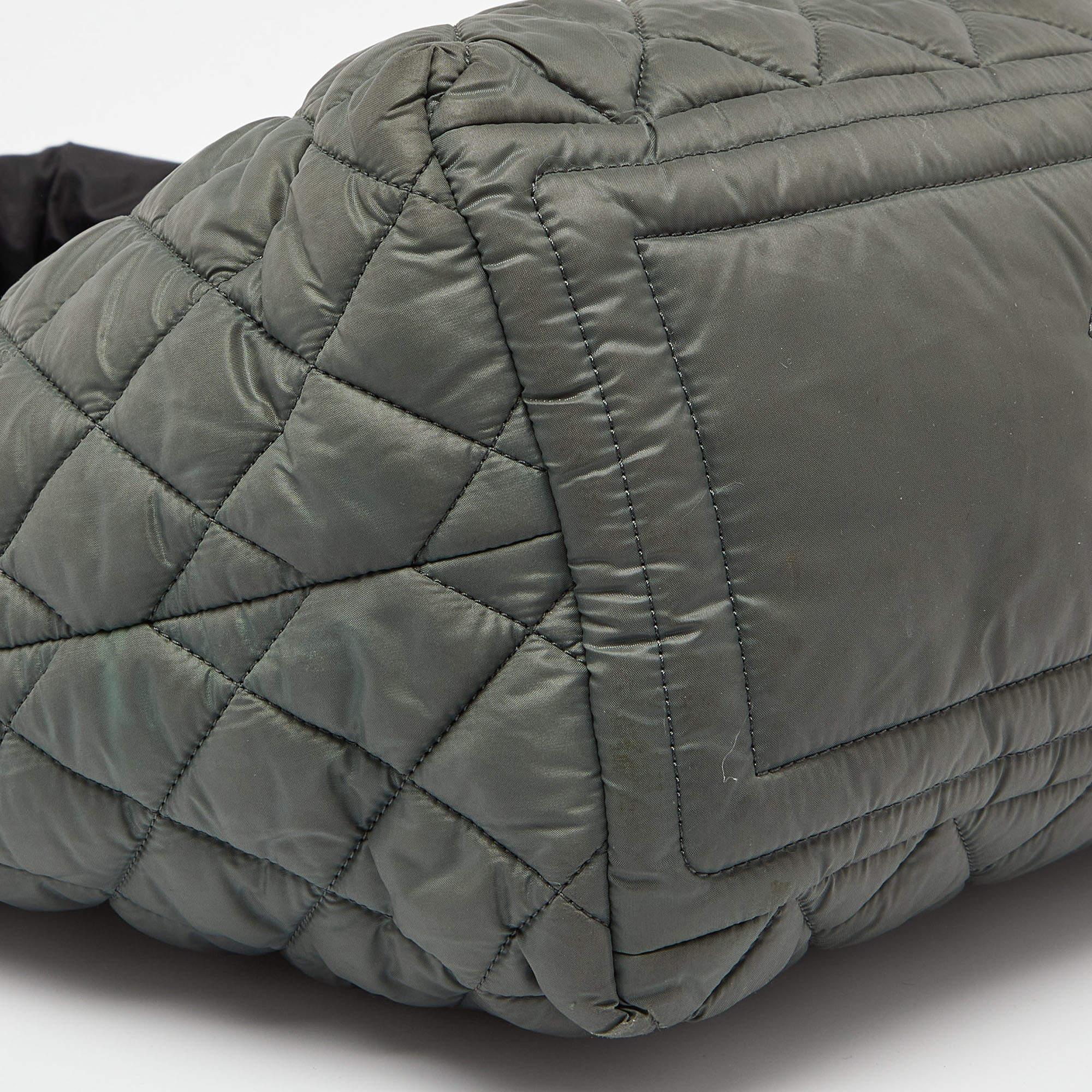Chanel Green/Grey Quilted Nylon Coco Cocoon Tote 4