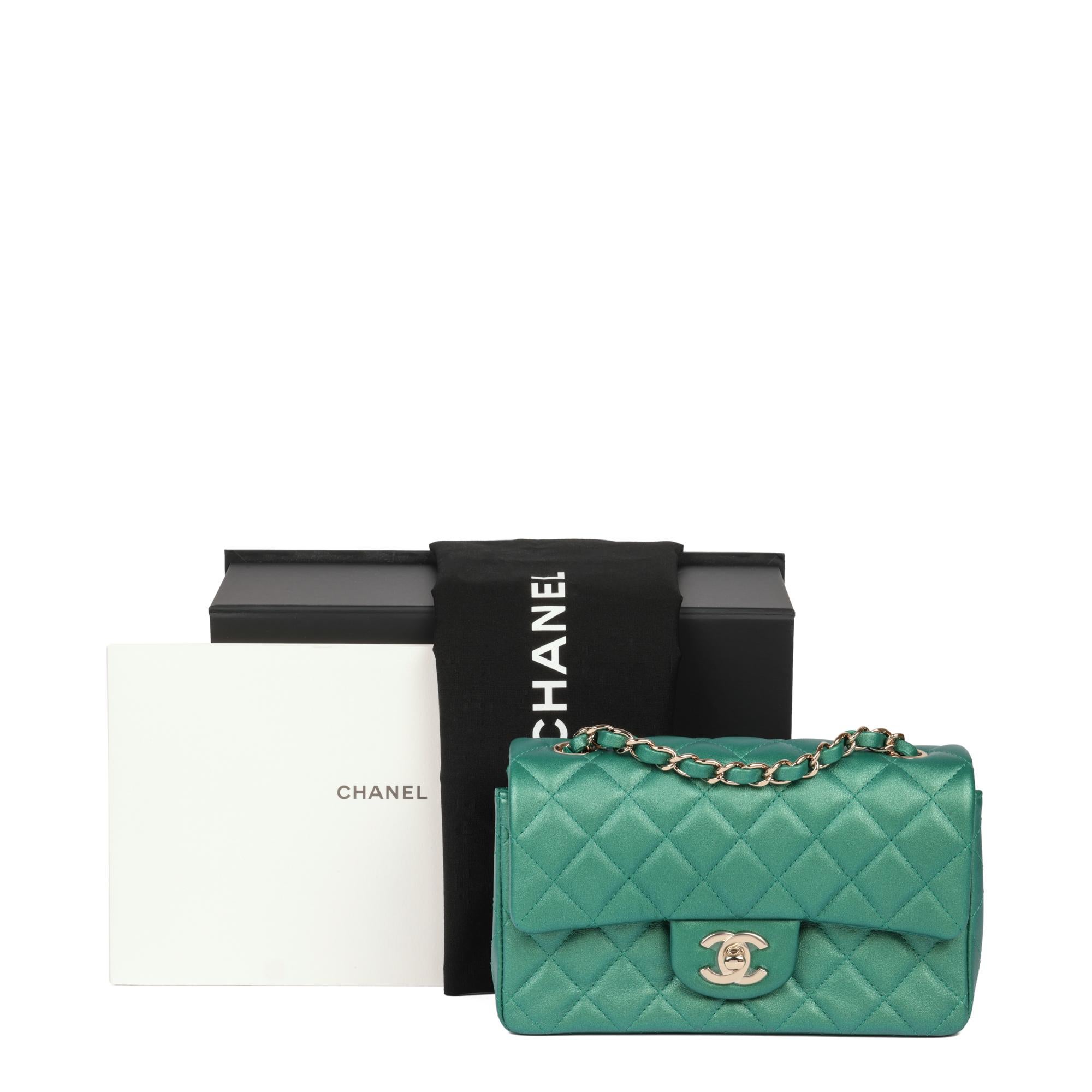 Chanel Green Iridescent Quilted Lambskin Rectangular Mini Flap Bag For Sale 8