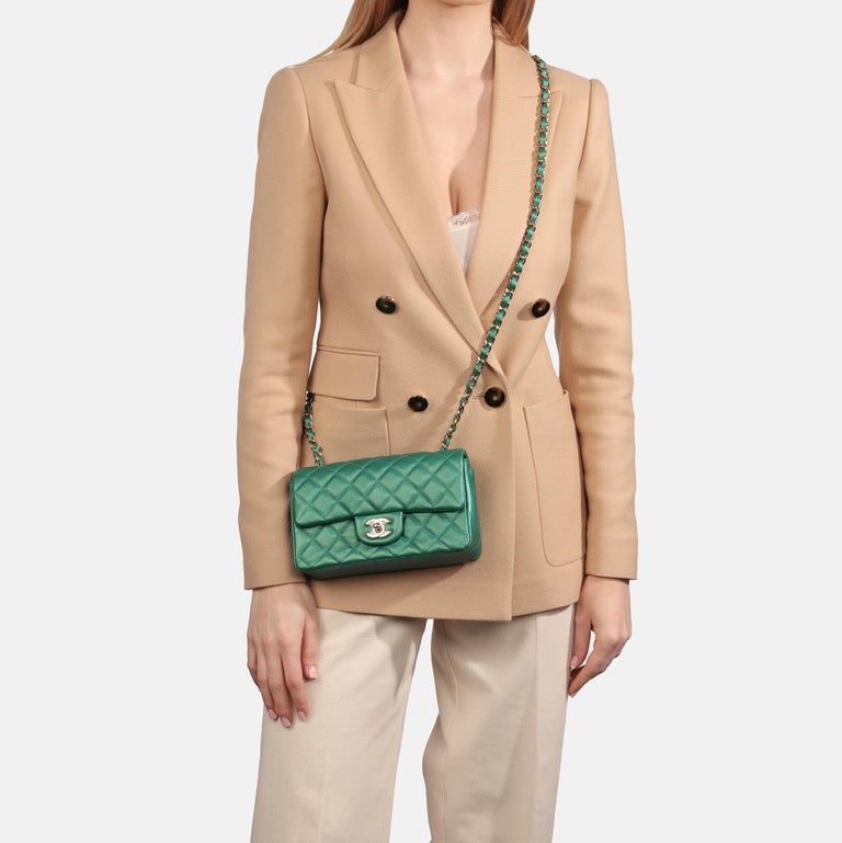 Chanel Green Iridescent Quilted Lambskin Rectangular Mini Flap Bag at  1stDibs