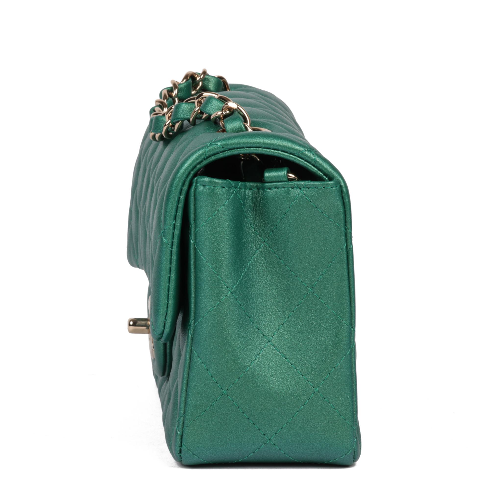 Women's Chanel Green Iridescent Quilted Lambskin Rectangular Mini Flap Bag For Sale