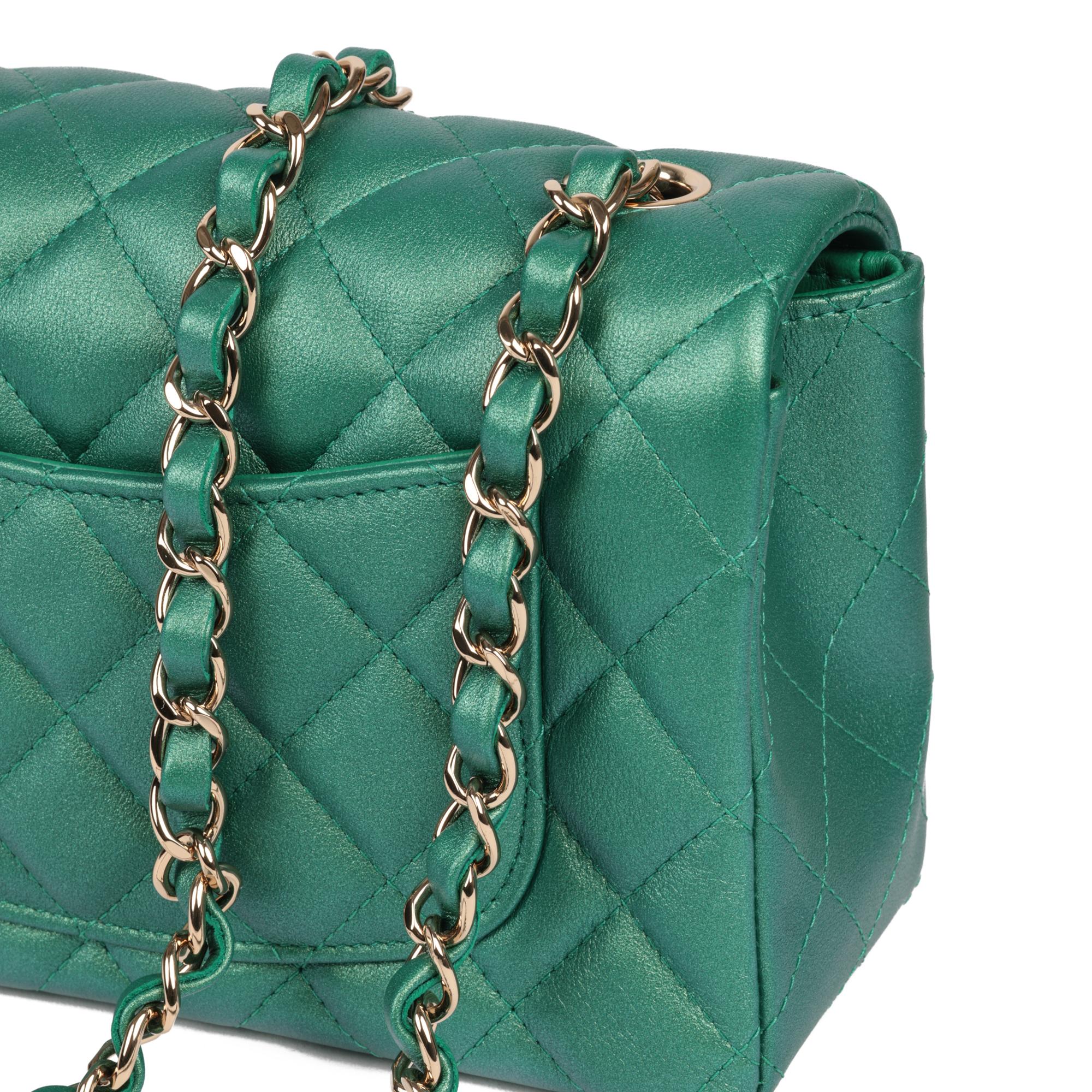 Chanel Green Iridescent Quilted Lambskin Rectangular Mini Flap Bag For Sale 4