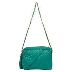 Vintage Chanel Green Lamb Skin Leather Shoulder Bag