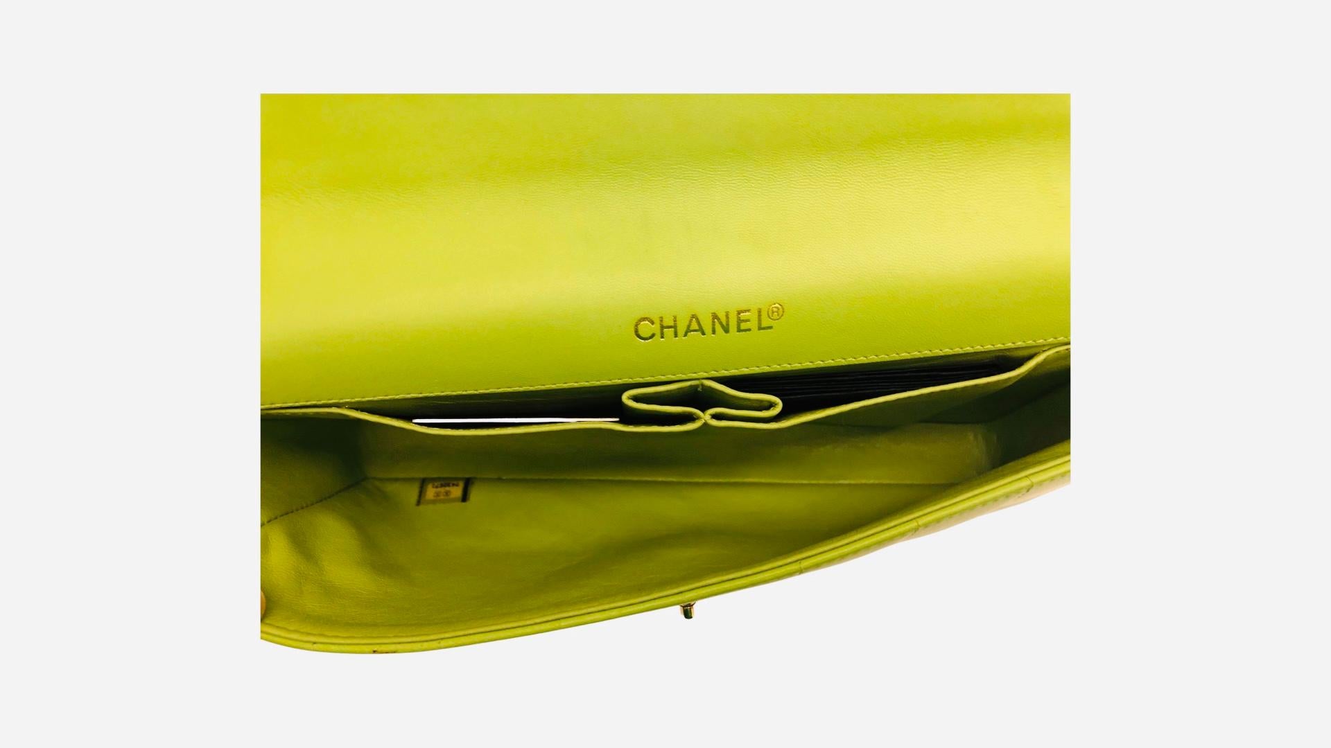 Chanel Green Lambskin Chocolate Bar Flap Shoulder Bag  1