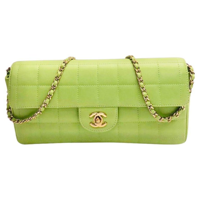 Chanel Green Lambskin Chocolate Bar Flap Shoulder Bag  For Sale