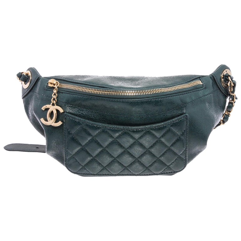 Chanel Green Lambskin Leather Bi Classic Waist Bag at 1stDibs