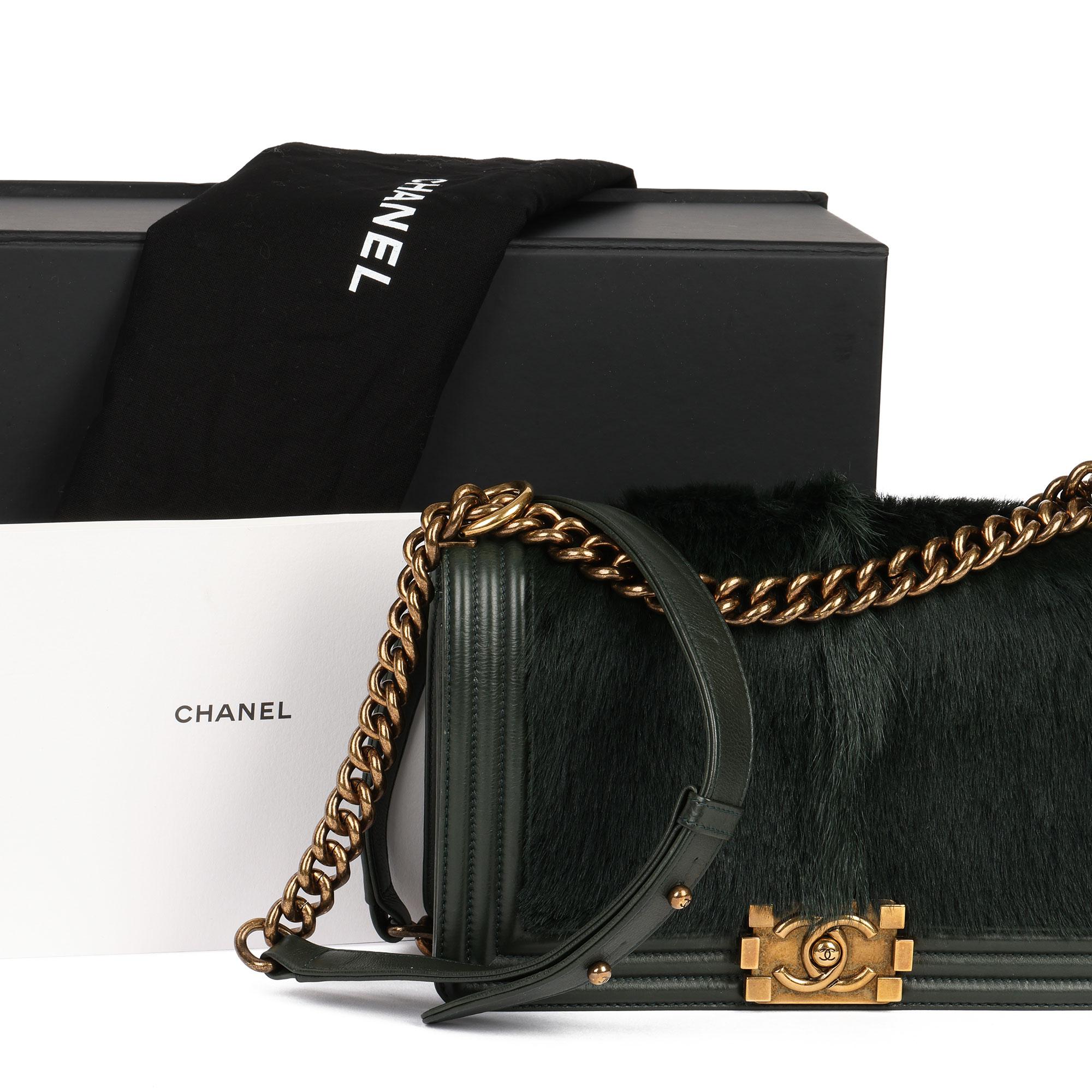 Chanel Green Lambskin Leather & Goat Fur Medium Le-Boy Bag 4