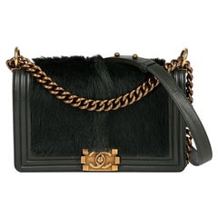 Chanel Green Lambskin Leather & Goat Fur Medium Le-Boy Bag