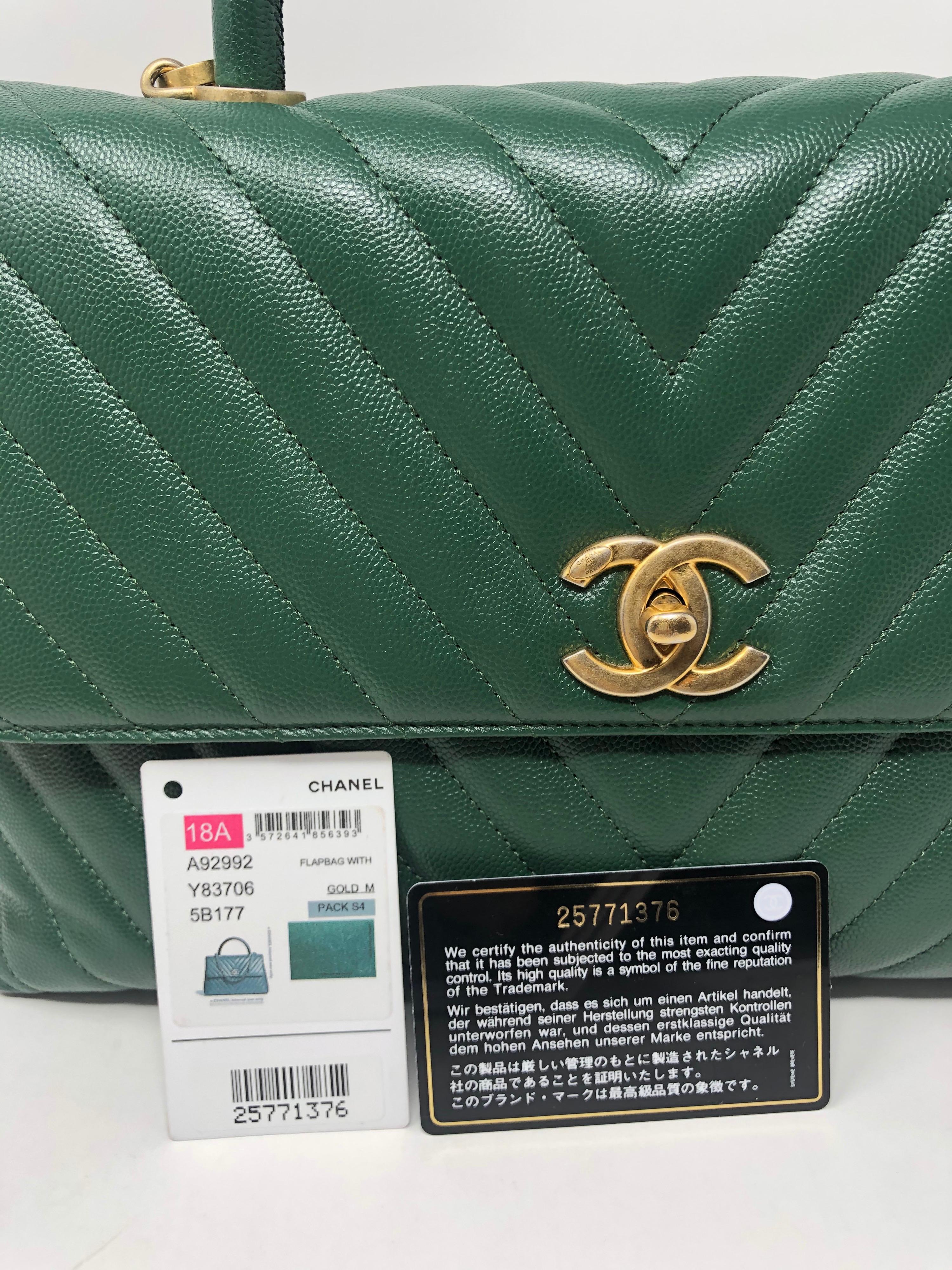 Chanel Green Leather Chevron Coco Handle Bag  2