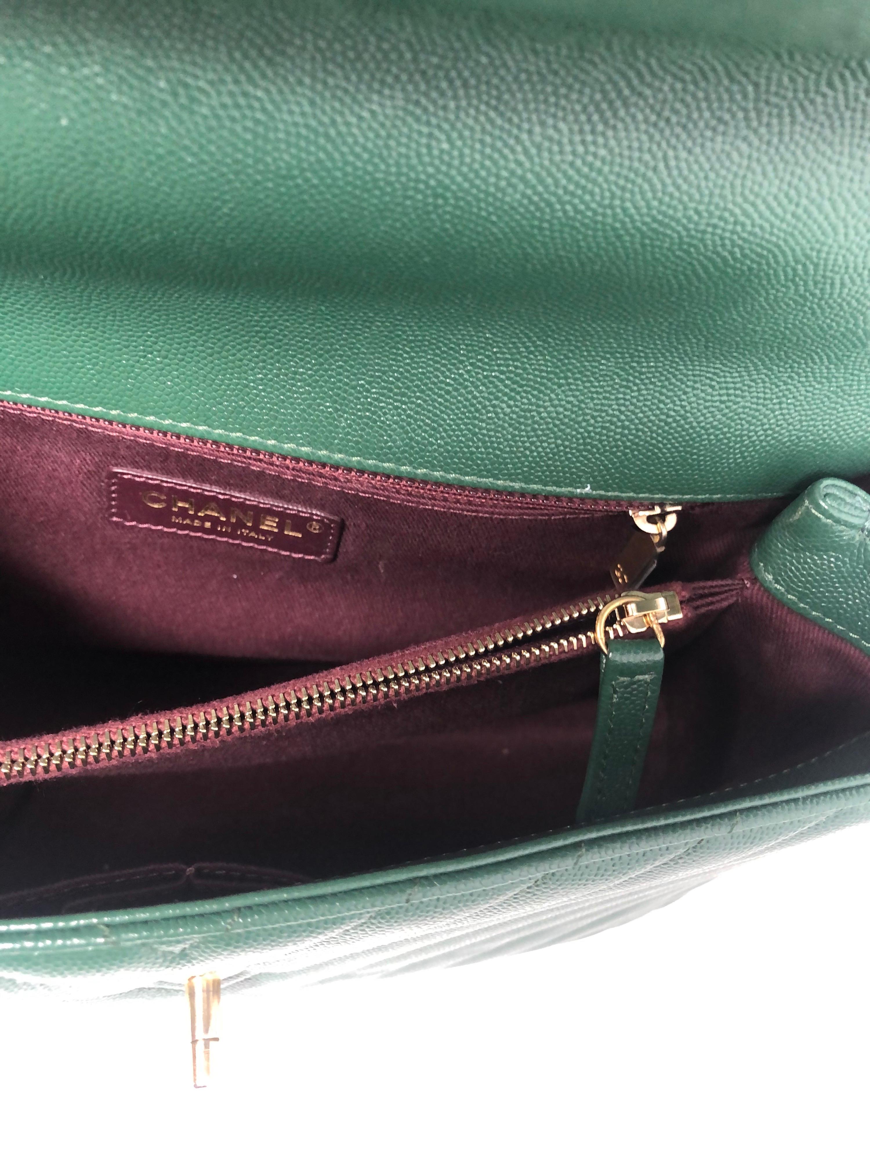 Chanel Green Leather Chevron Coco Handle Bag  4