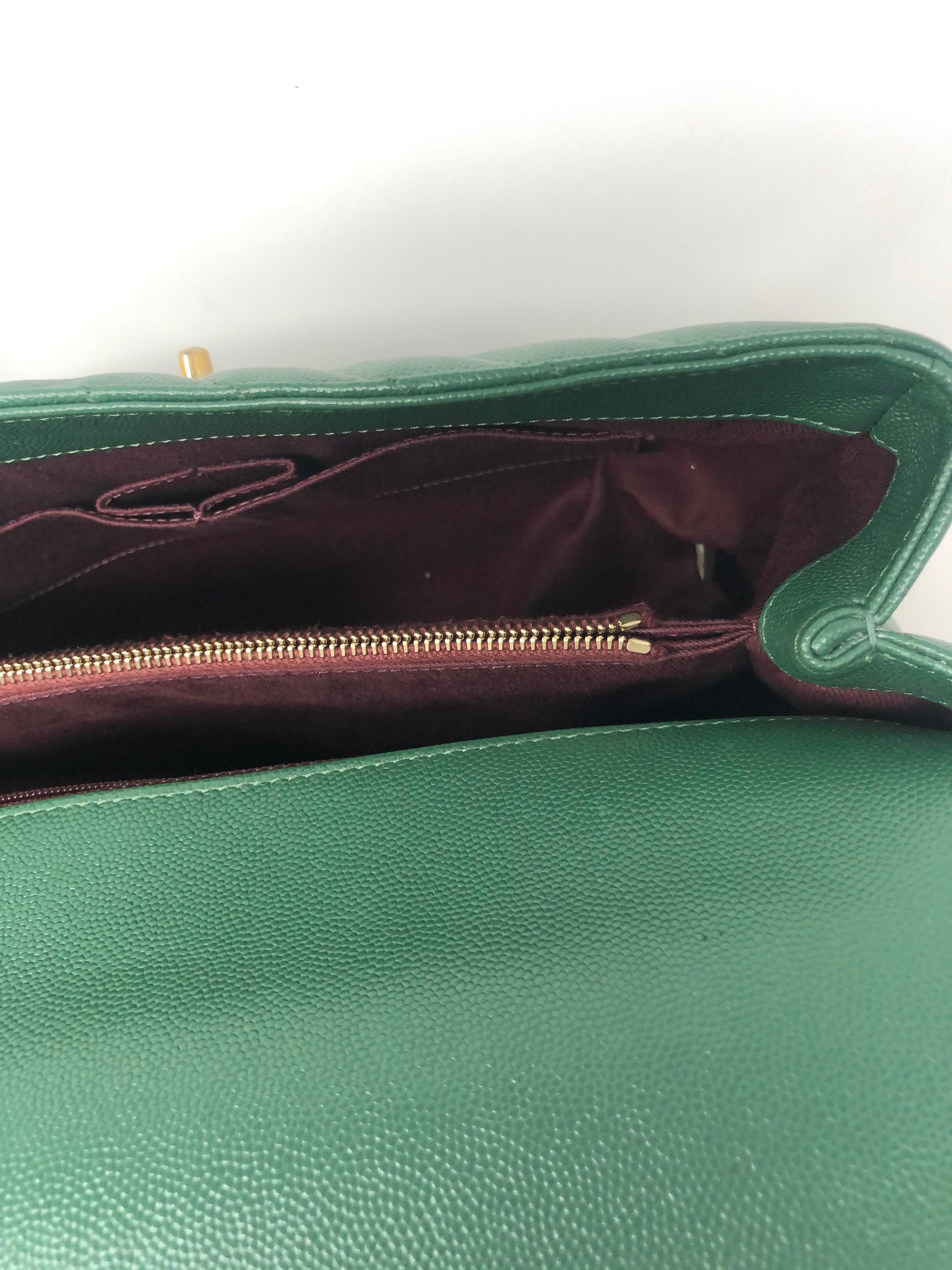 Chanel Green Leather Chevron Coco Handle Bag  5