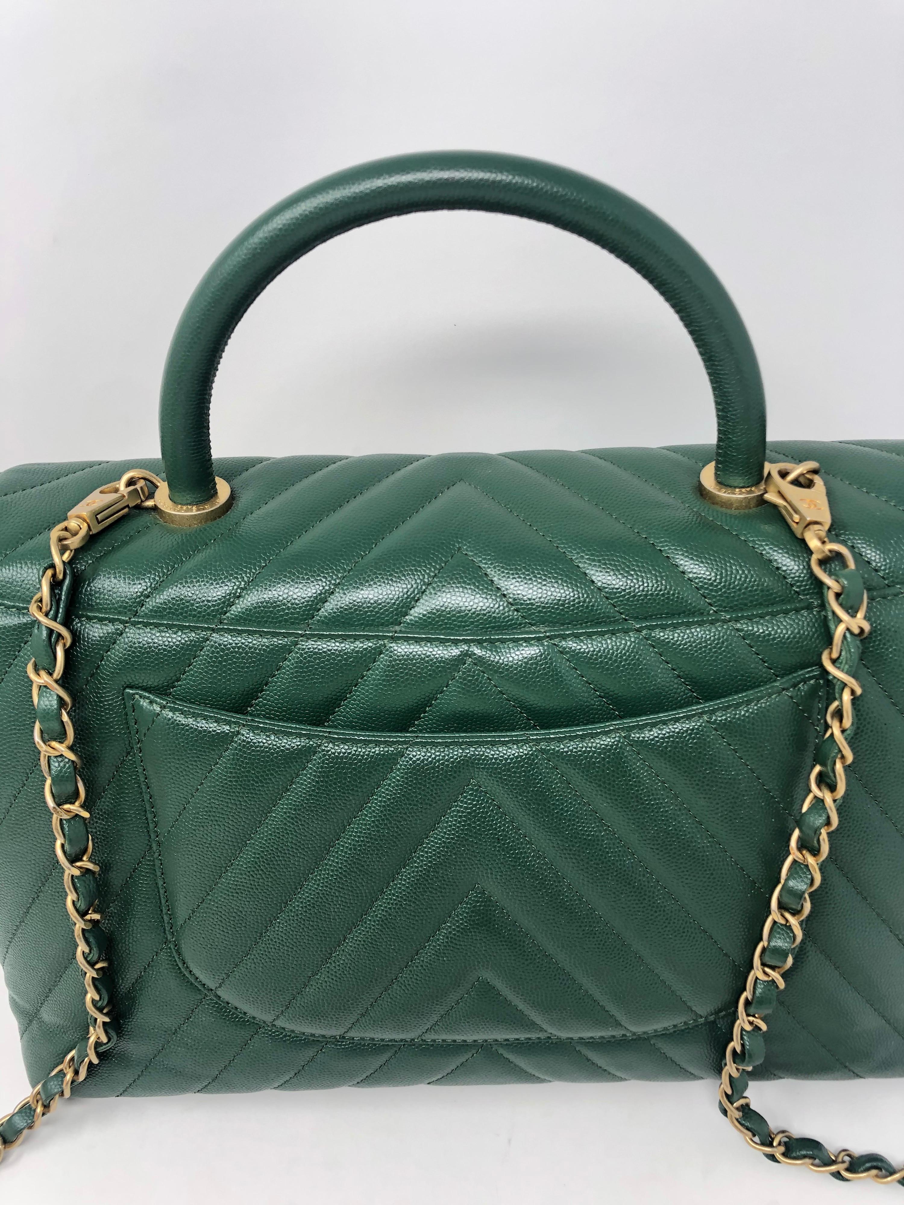 Chanel Green Leather Chevron Coco Handle Bag  6