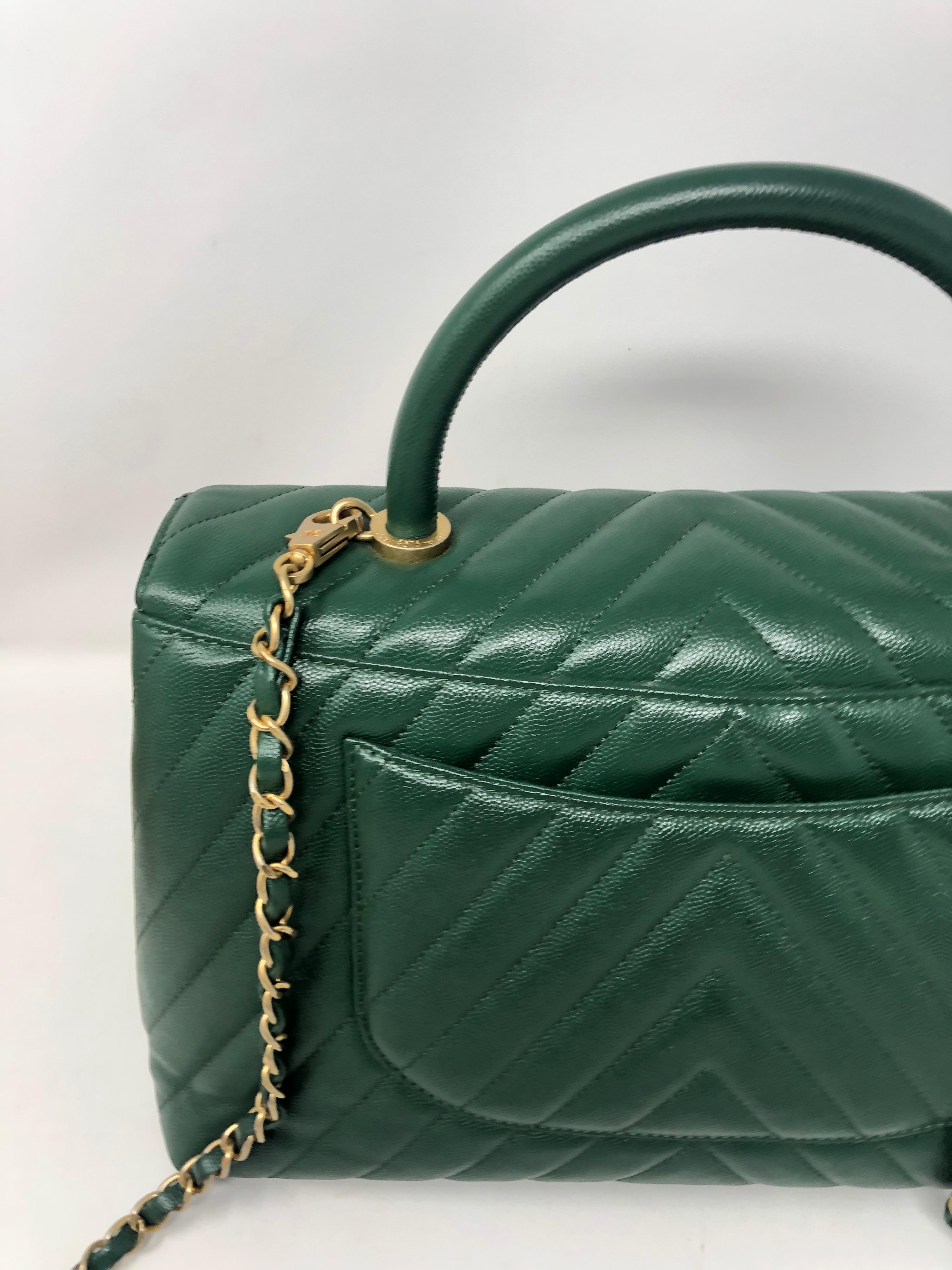 Chanel Green Leather Chevron Coco Handle Bag  8