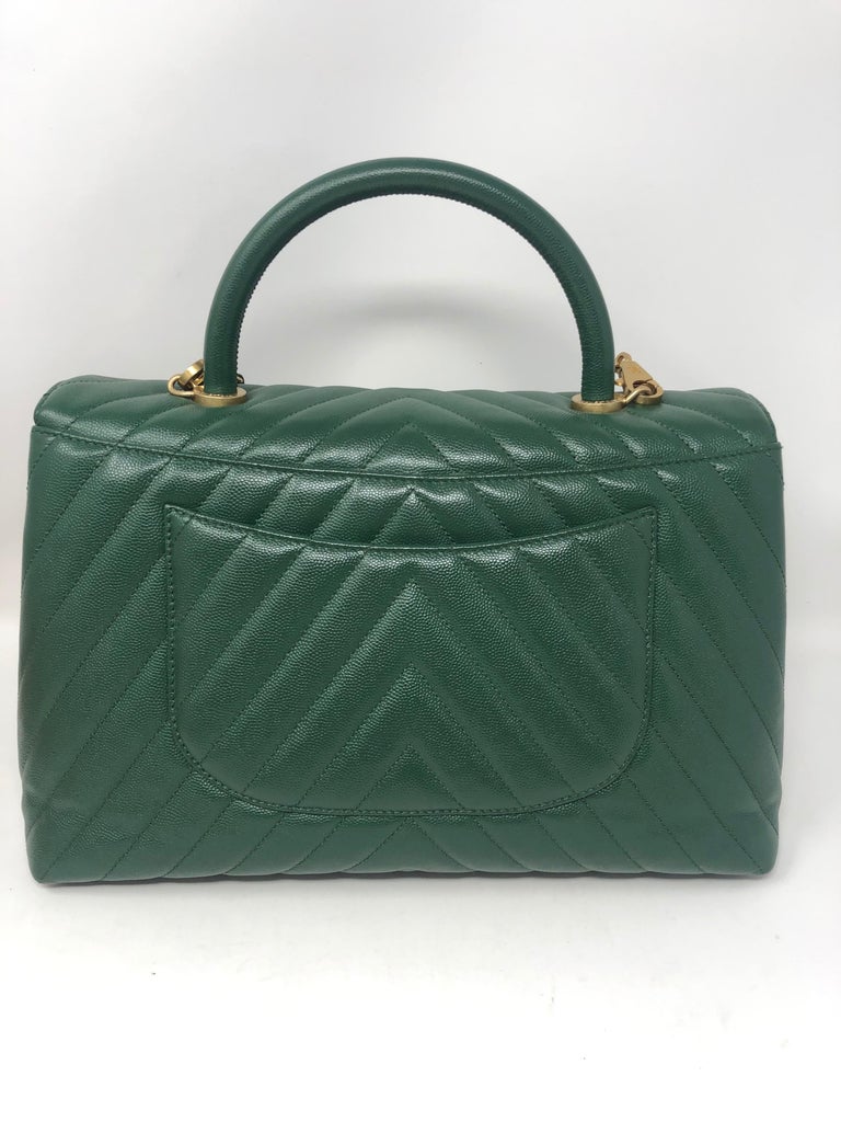Chanel Green Leather Chevron Coco Handle Bag