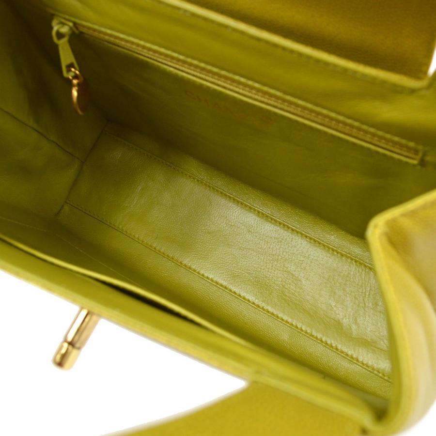 Chanel Green Leather Gold Small Mini Top Handle Satchel Kelly Style Bag In Good Condition In Chicago, IL