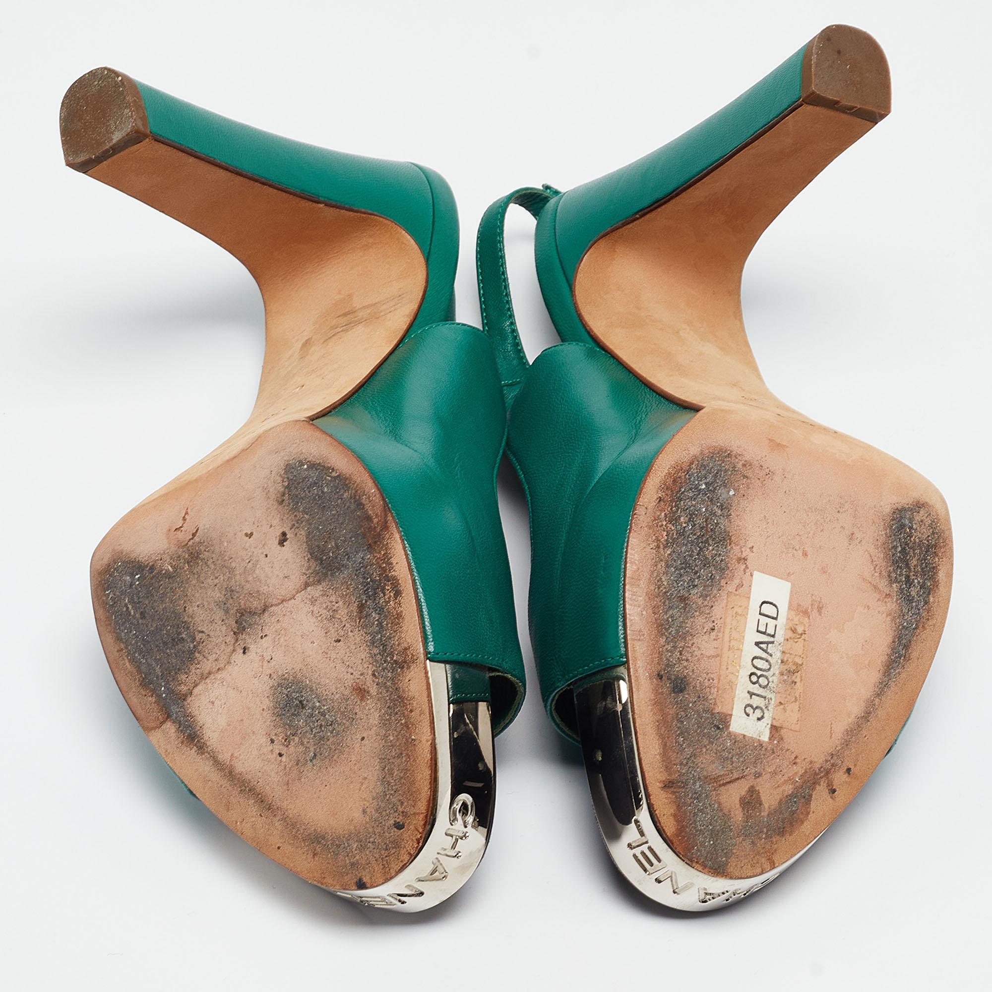 Chanel Green Leather Slingback Slingback Sandals Size 38 2