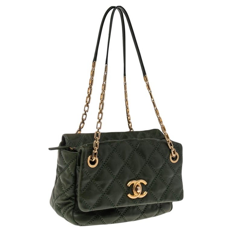 Chanel Green Leather Wild Stitch Accordion Shoulder Bag at 1stDibs