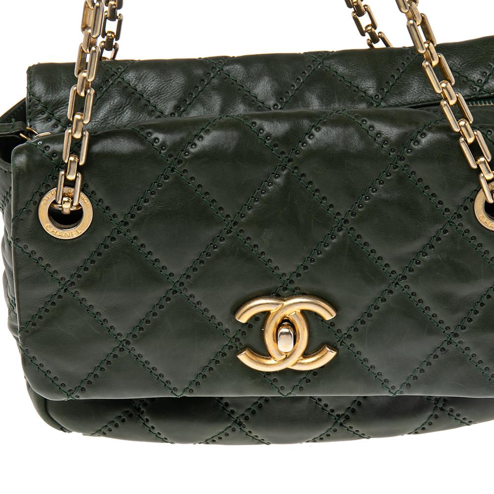 Chanel Green Leather Wild Stitch Accordion Shoulder Bag 1