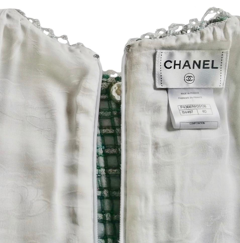 CHANEL  green Lesage and ivory leather dress FR 40  Spring 2012  12P  For Sale 10