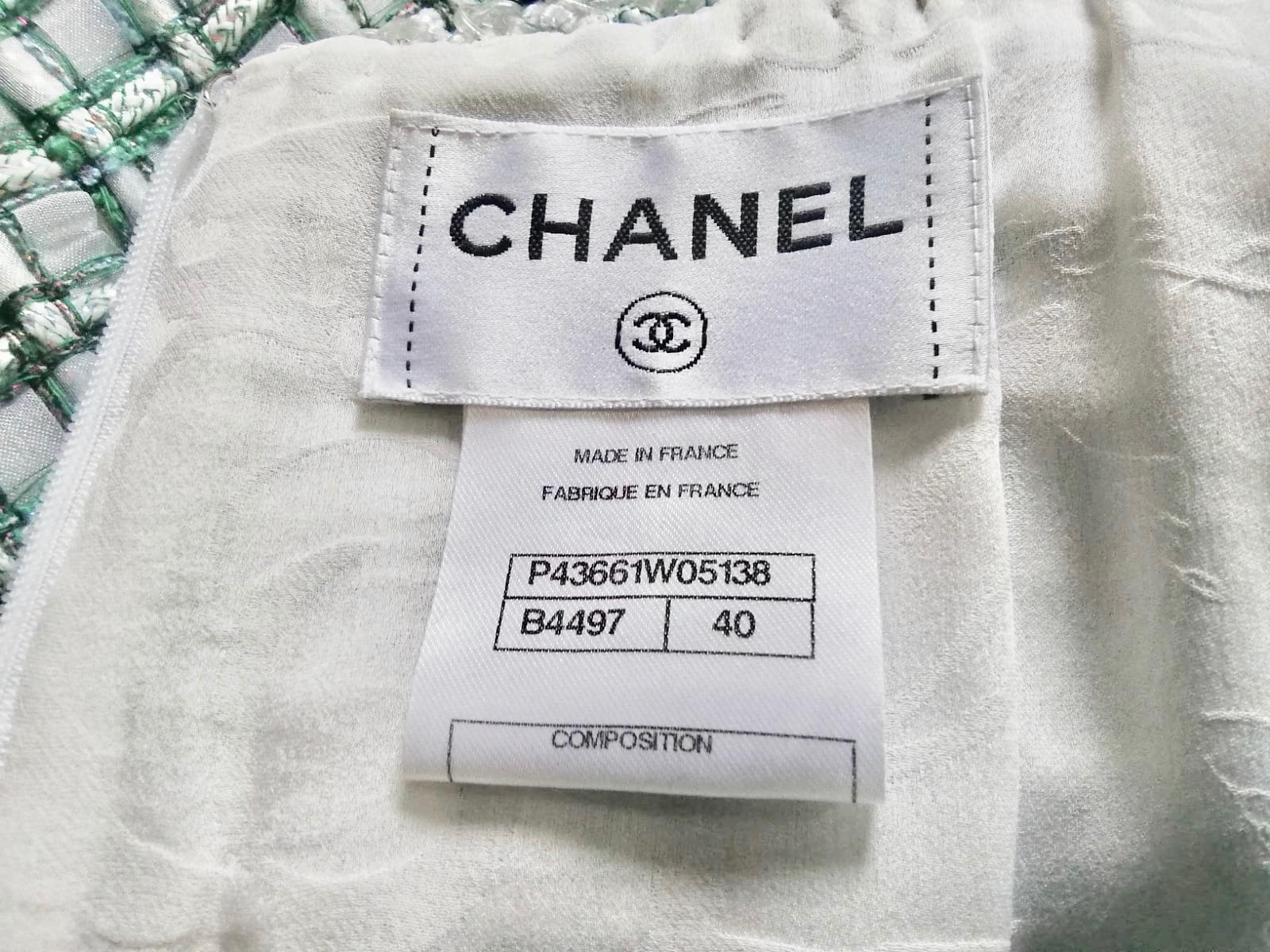 CHANEL  green Lesage and ivory leather dress FR 40  Spring 2012  12P  For Sale 11