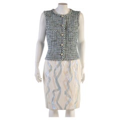 CHANEL  green Lesage and ivory leather dress FR 40  Spring 2012  12P