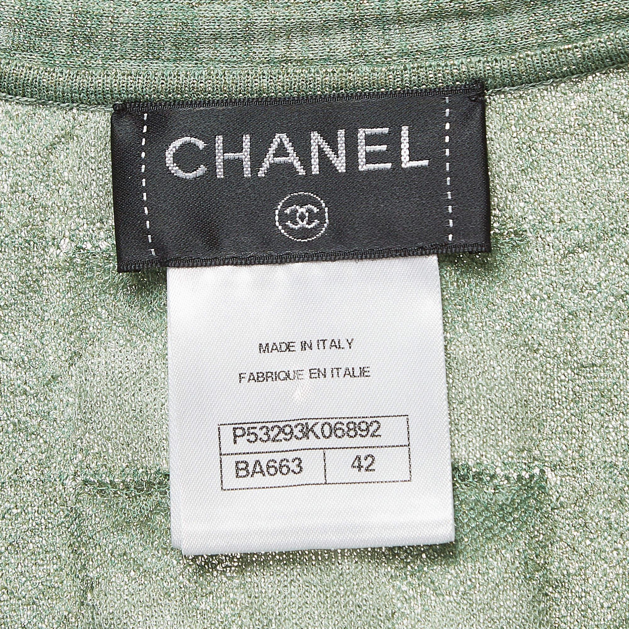 Chanel Green Lurex Knit Seoul Cruise Single Button Top L 1