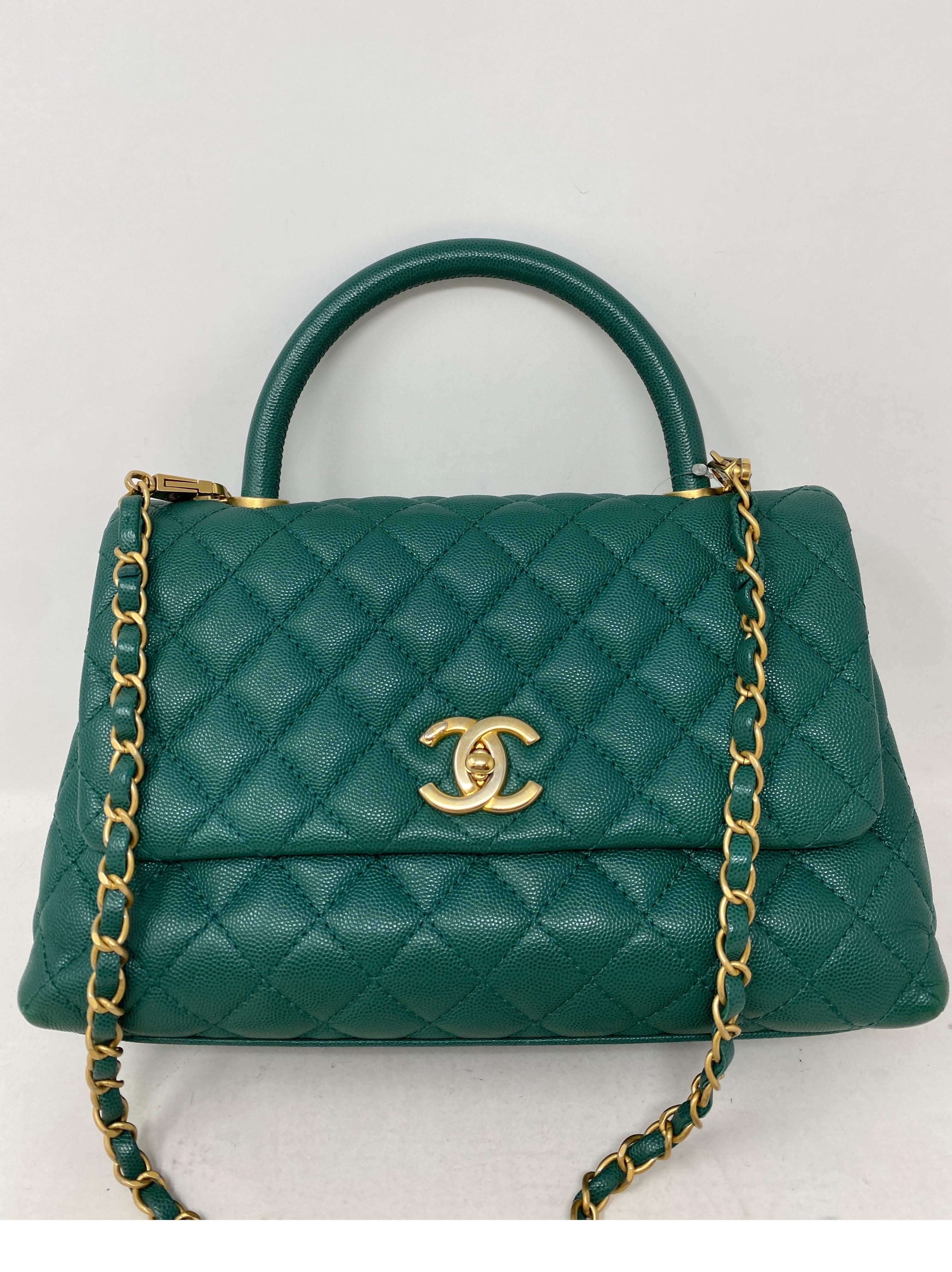 Chanel Green Coco Handle Medium Bag. Excellent condition. Light wear inside bag. Exterior looks great. Rare green color Chanel bag. Gold hardware. Collector's piece. Guaranteed authentic. 