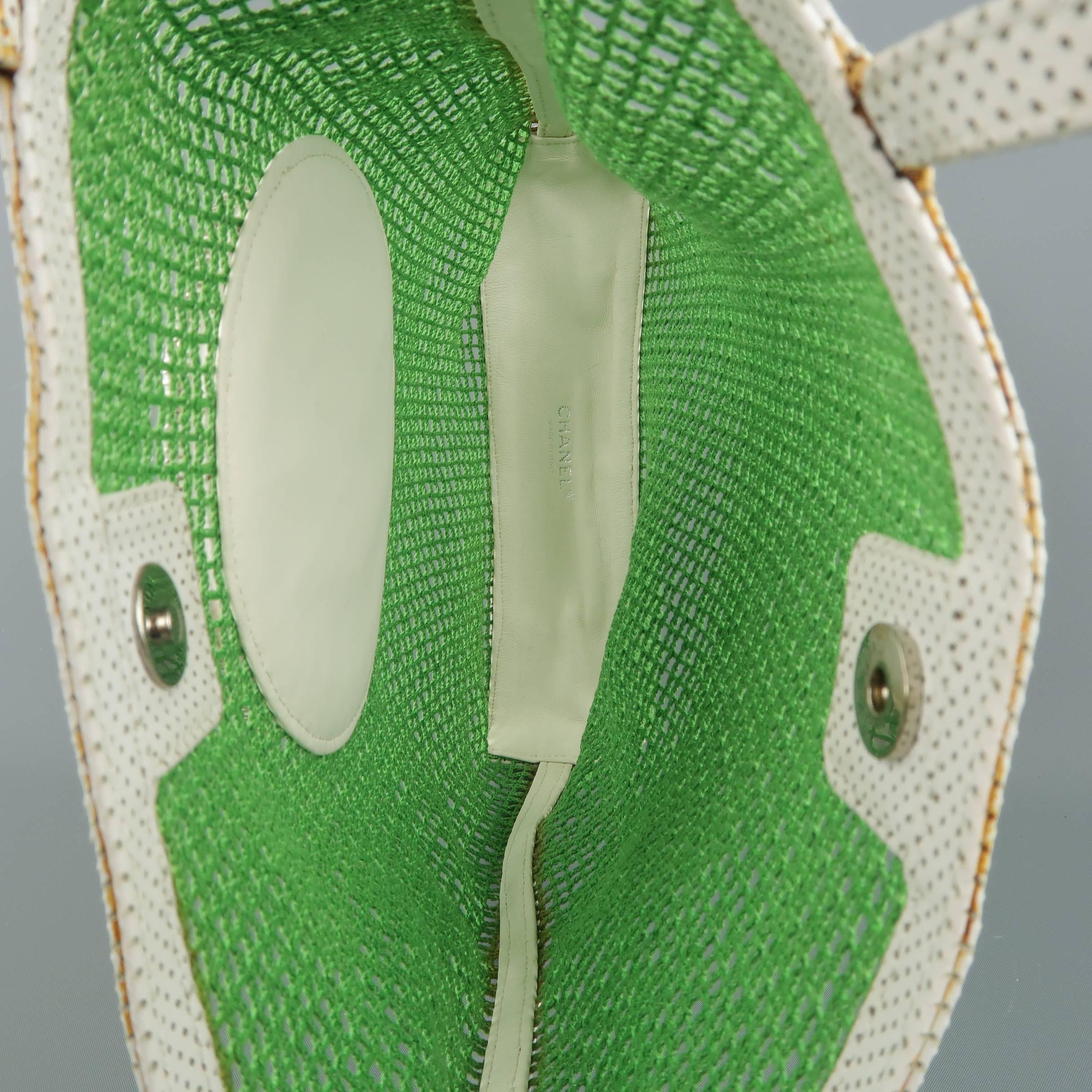 CHANEL Green Mesh White Leather Trim Tennis Ball Tote Bag 5